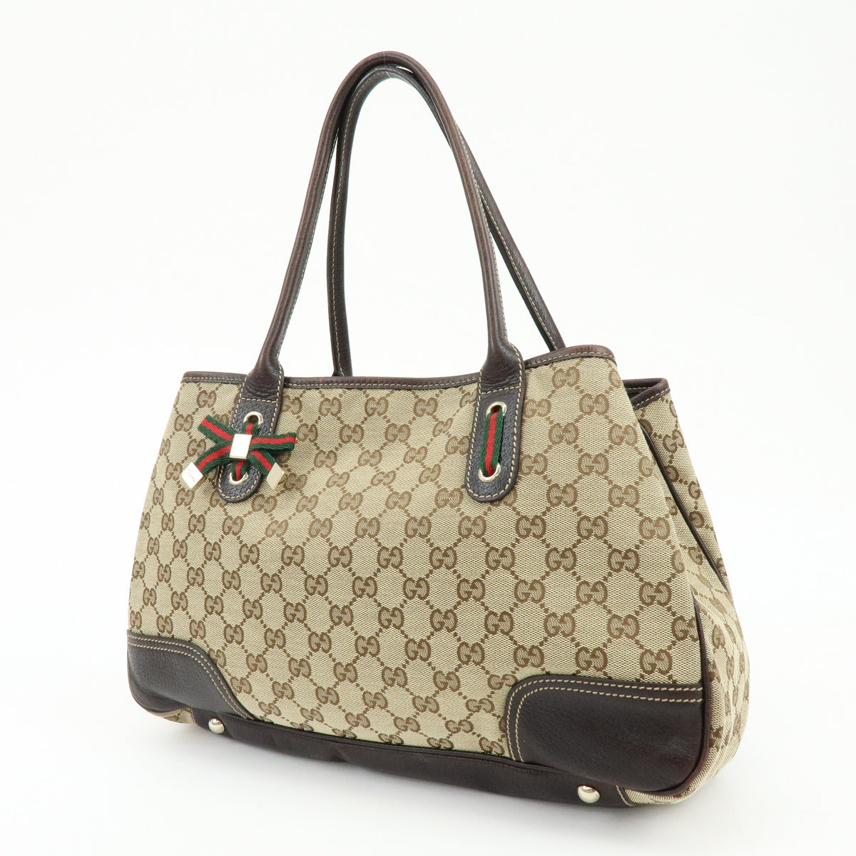 GUCCI Princy Sherry GG Canvas Leather Tote Bag Beige Brown 163805