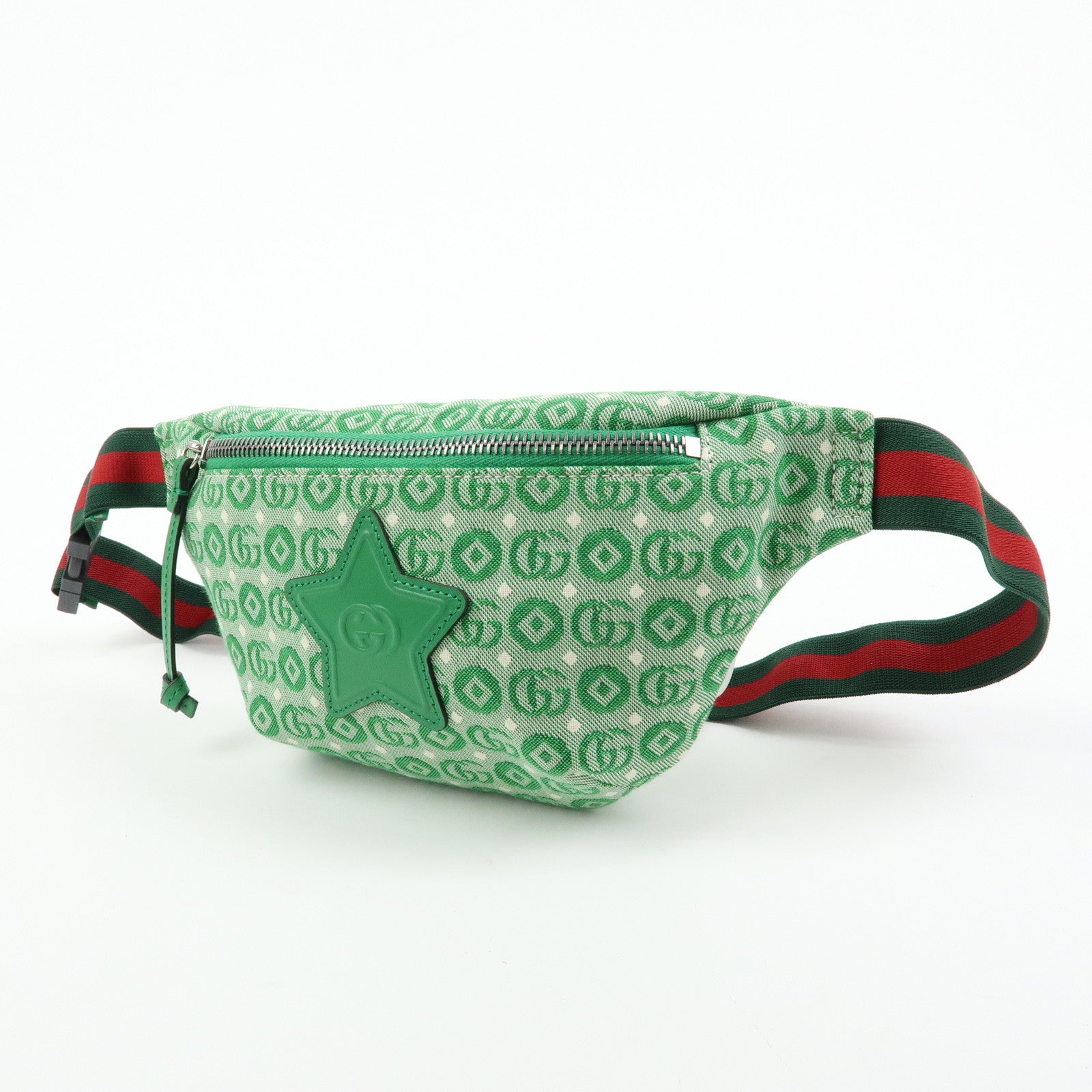 GUCCI Children's Sherry Canvas Leather Body Bag Waist Bag Green 502095