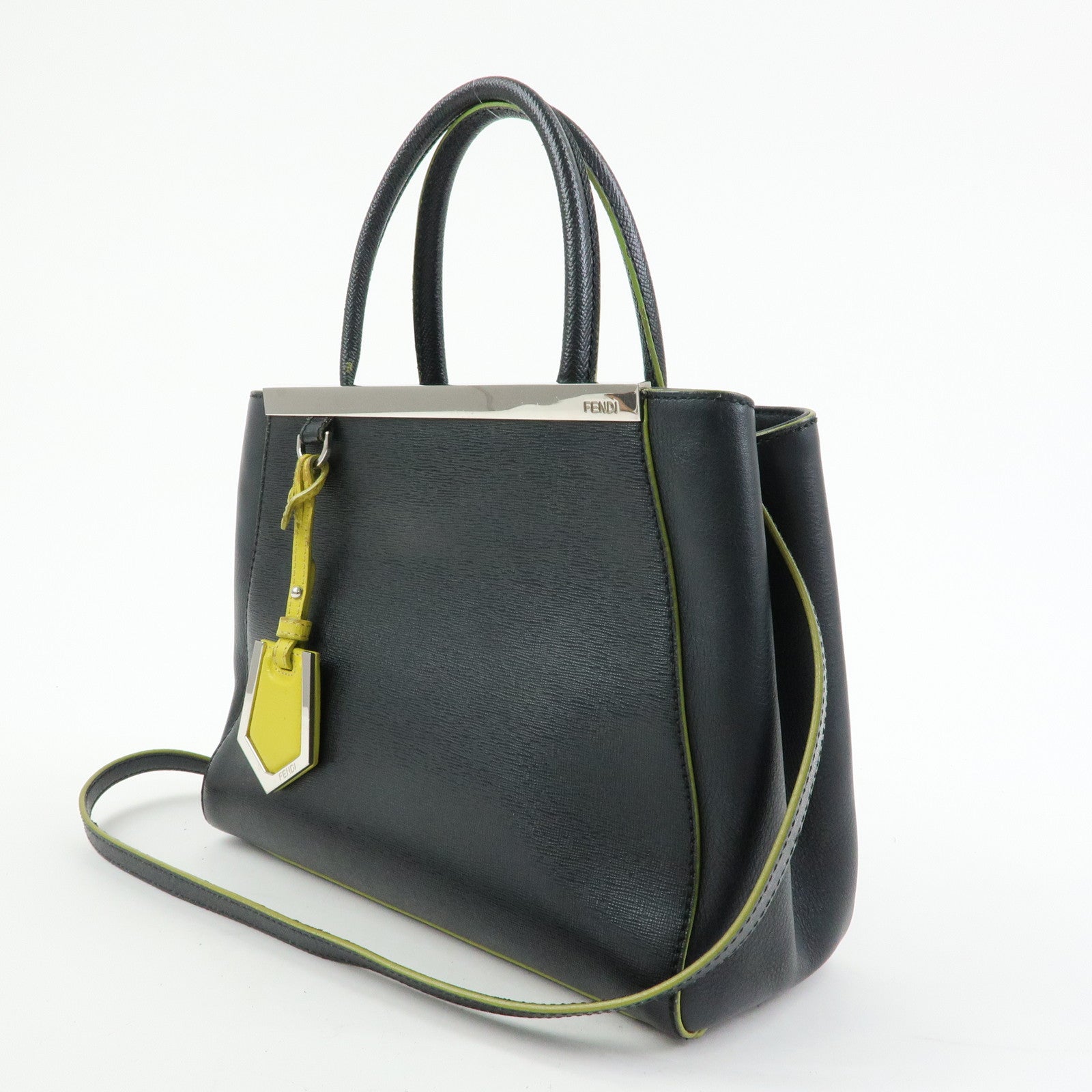 FENDI Petite 2Jours Leather 2Way Bag Hand Bag Shoulder Bag Black 8BH253