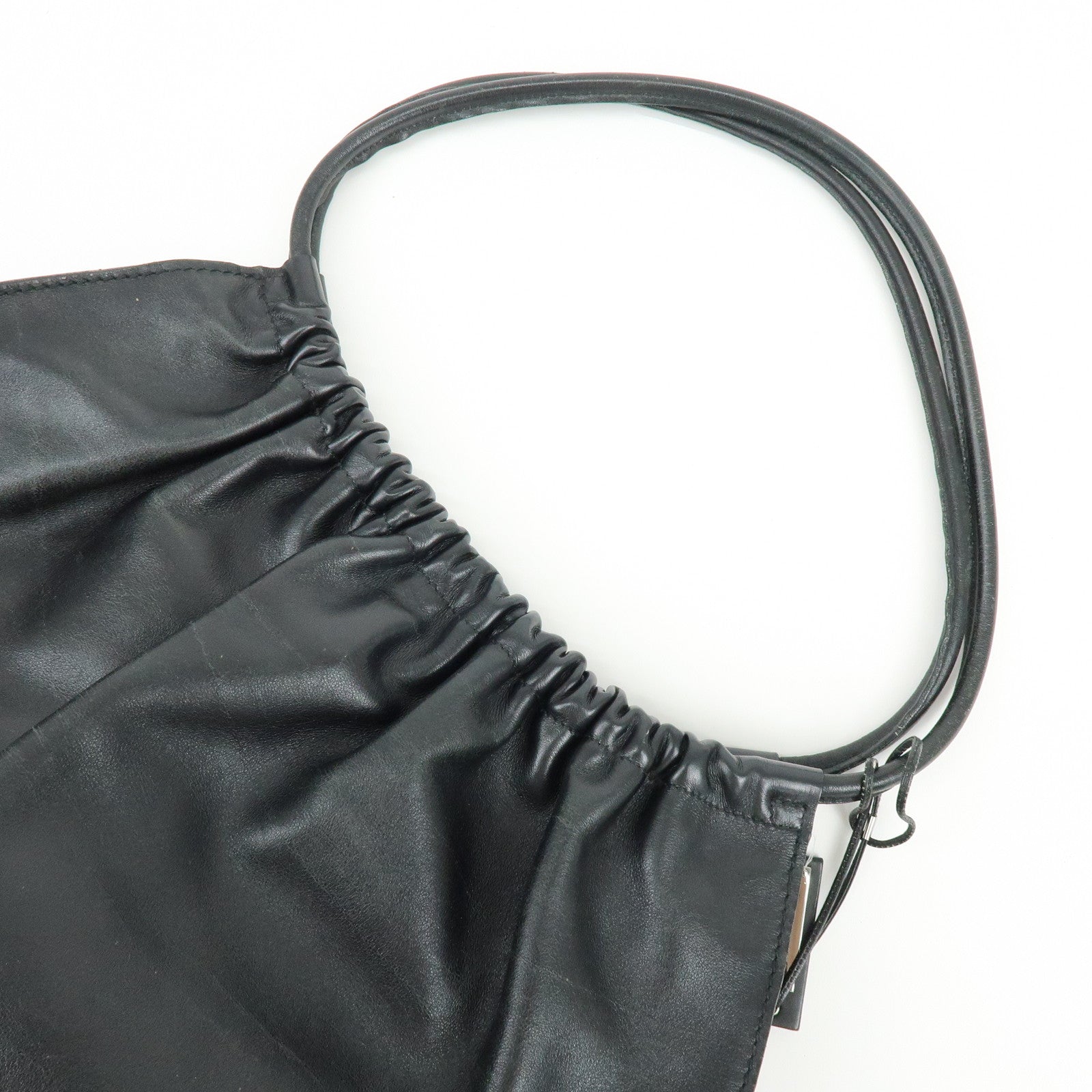 GUCCI Leather Ruched Bag Shoulder Bag Hand Bag Black 76553