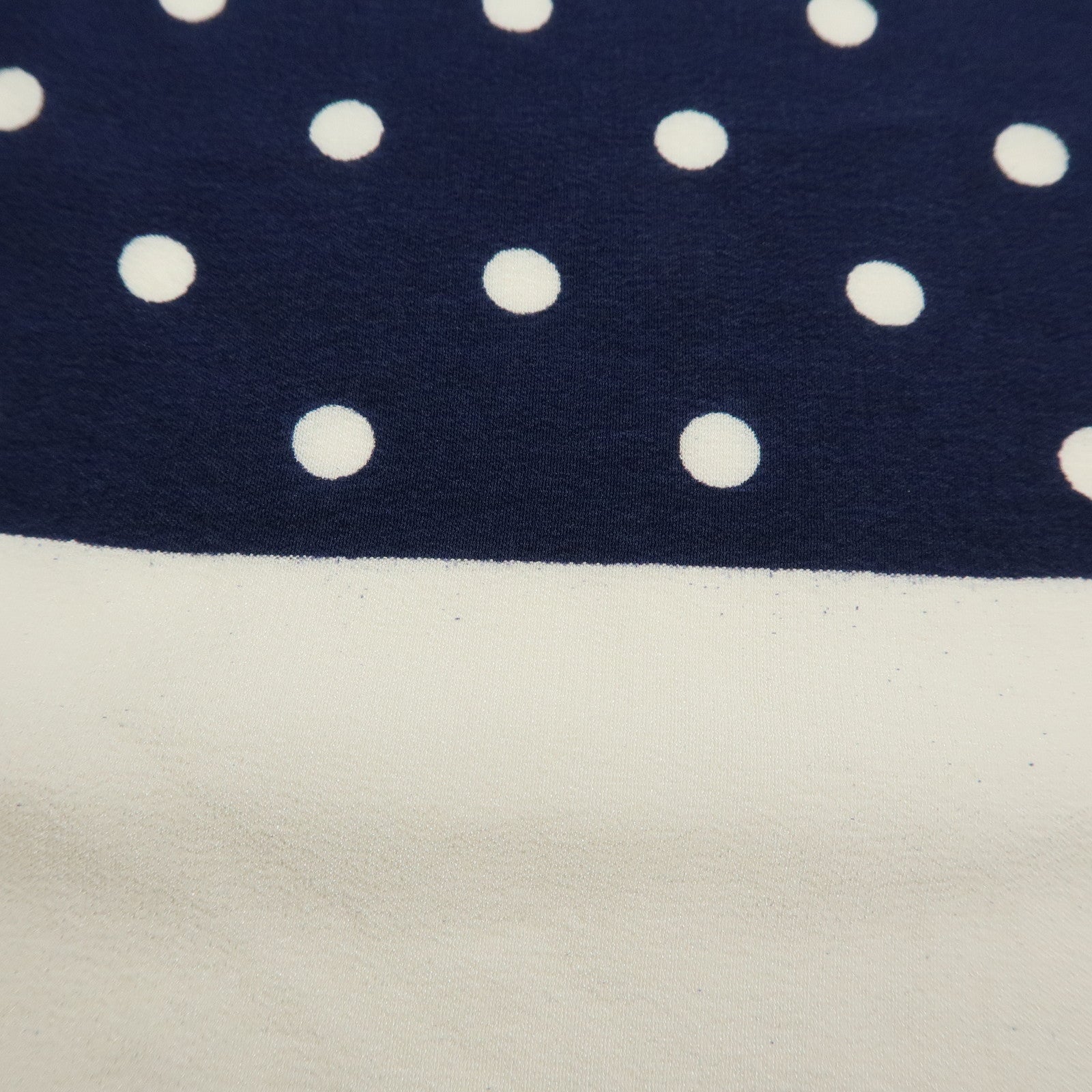 CHANEL Silk 100% Scarf Poka Dots Ribbon Design White Navy