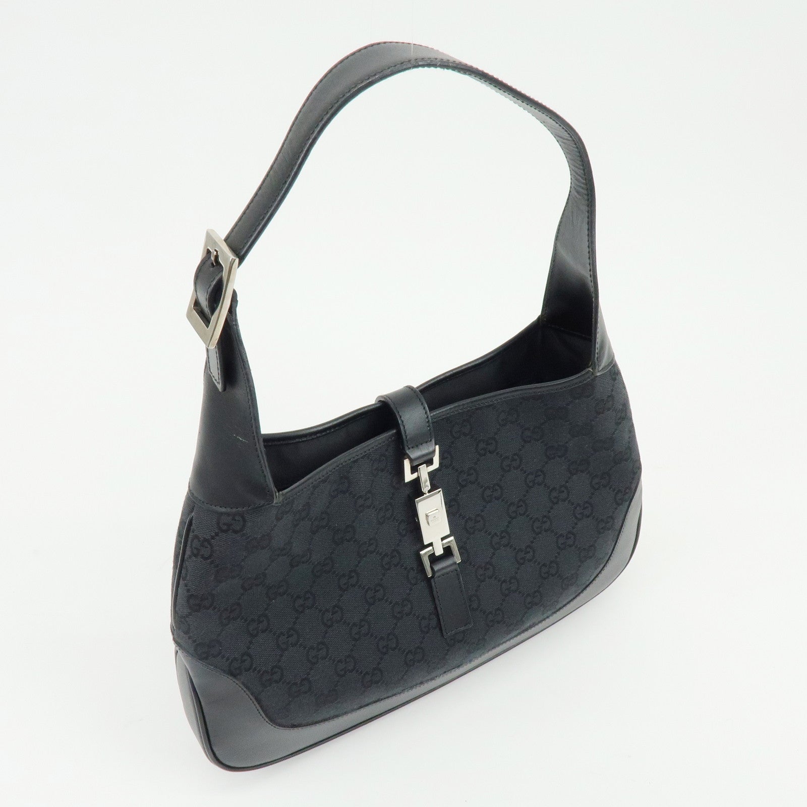GUCCI Jackie GG Canvas Leather Shoulder Bag Hand Bag Black 001 3306