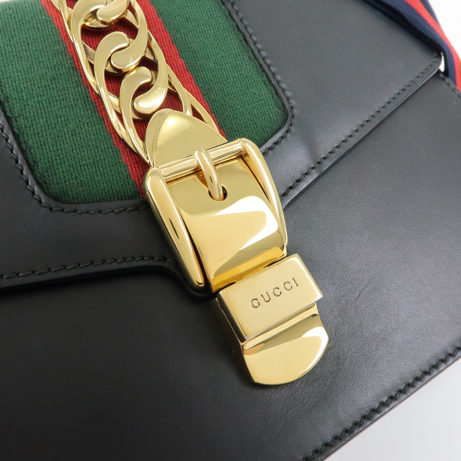 Gucci Sylvie Sherry Leather Shoulder Bag Crossbody Bag Black 421882