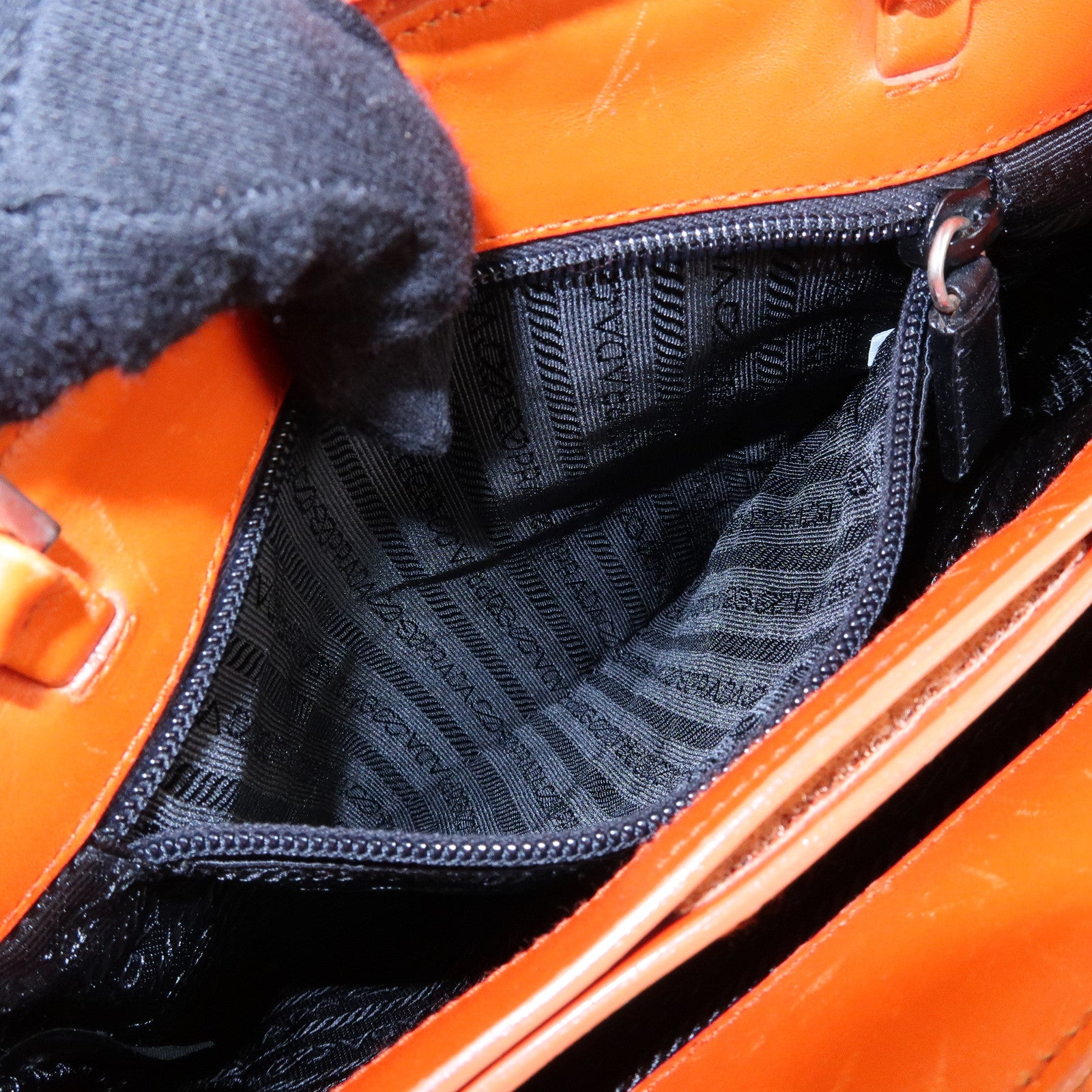 PRADA Triangle Log Wool Leather Hand Bag Shoulder Bag Orange
