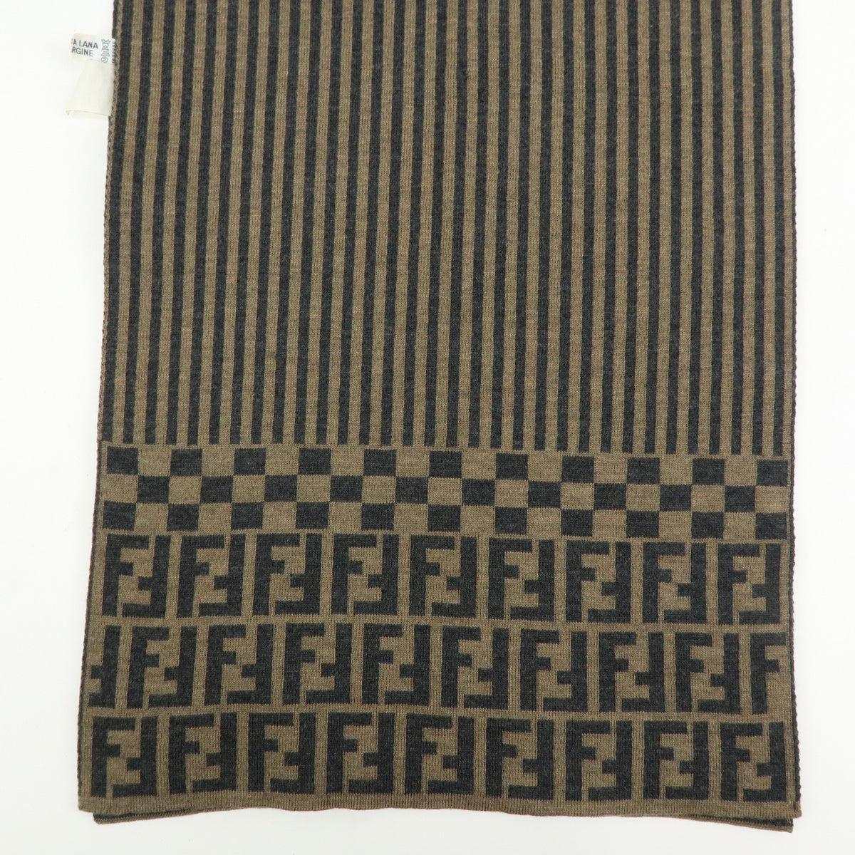 FENDI Zucca Pequin Wool 100% Knitted Shawl Scarf Brown