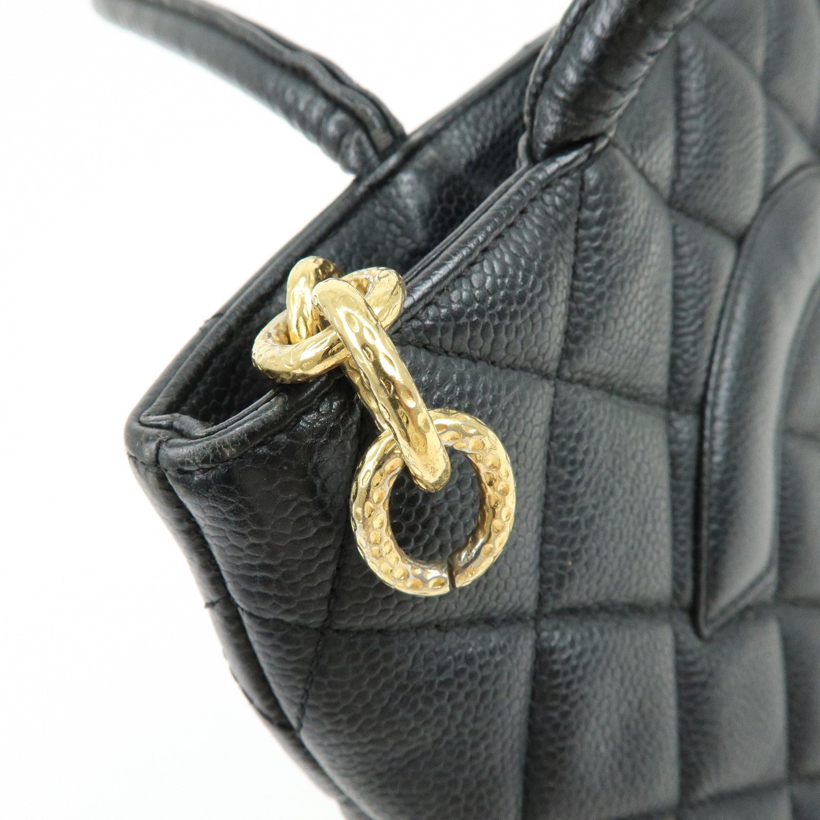 CHANEL Medallion Matelasse Caviarskin Tote Bag Hand Bag Black A01804