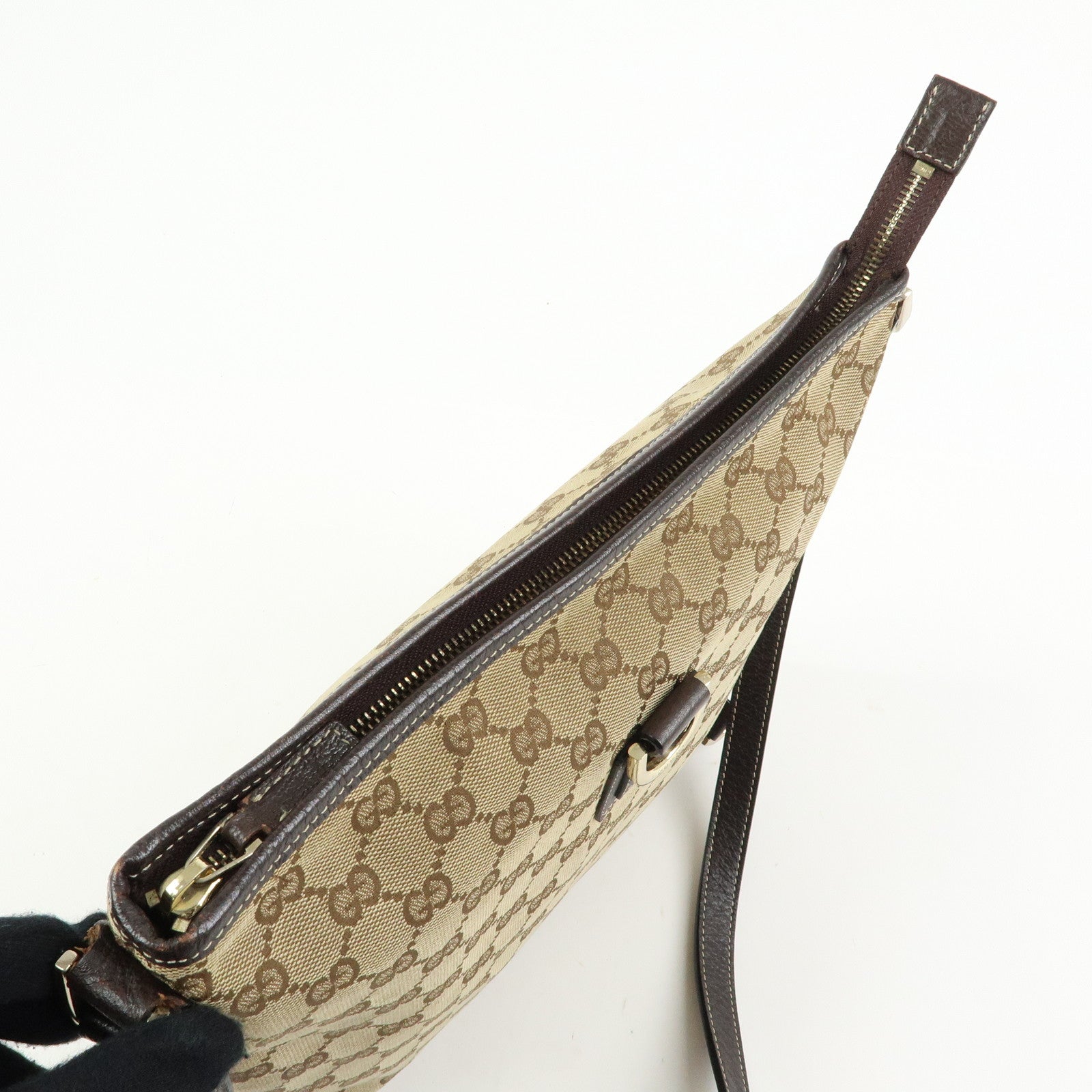GUCCI Abbey GG Canvas Leather Shoulder Crossbody Bag Brown 131326