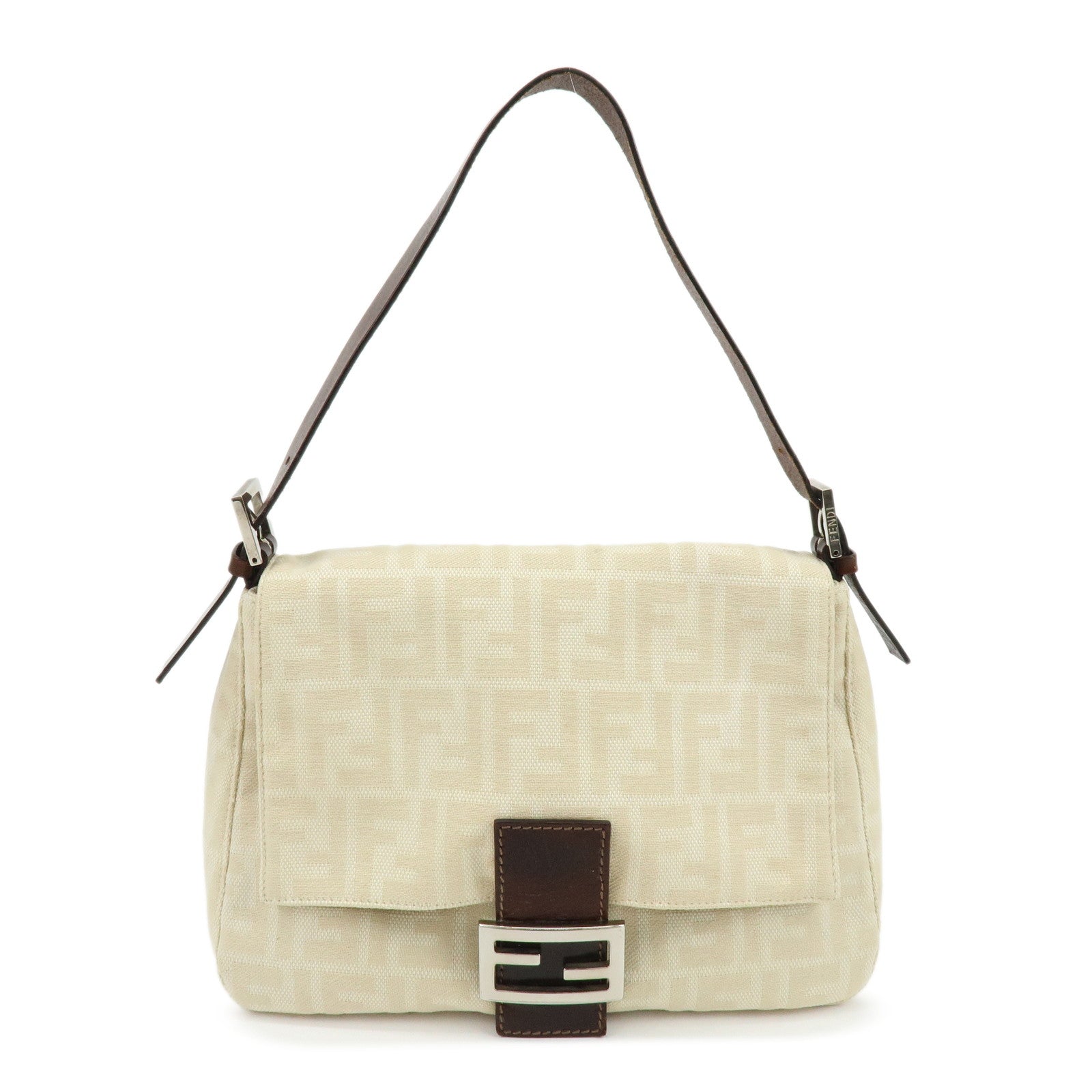 FENDI Mamma Baguette Zucca Jaquard Canvas Leather Shoulder Bag 26325