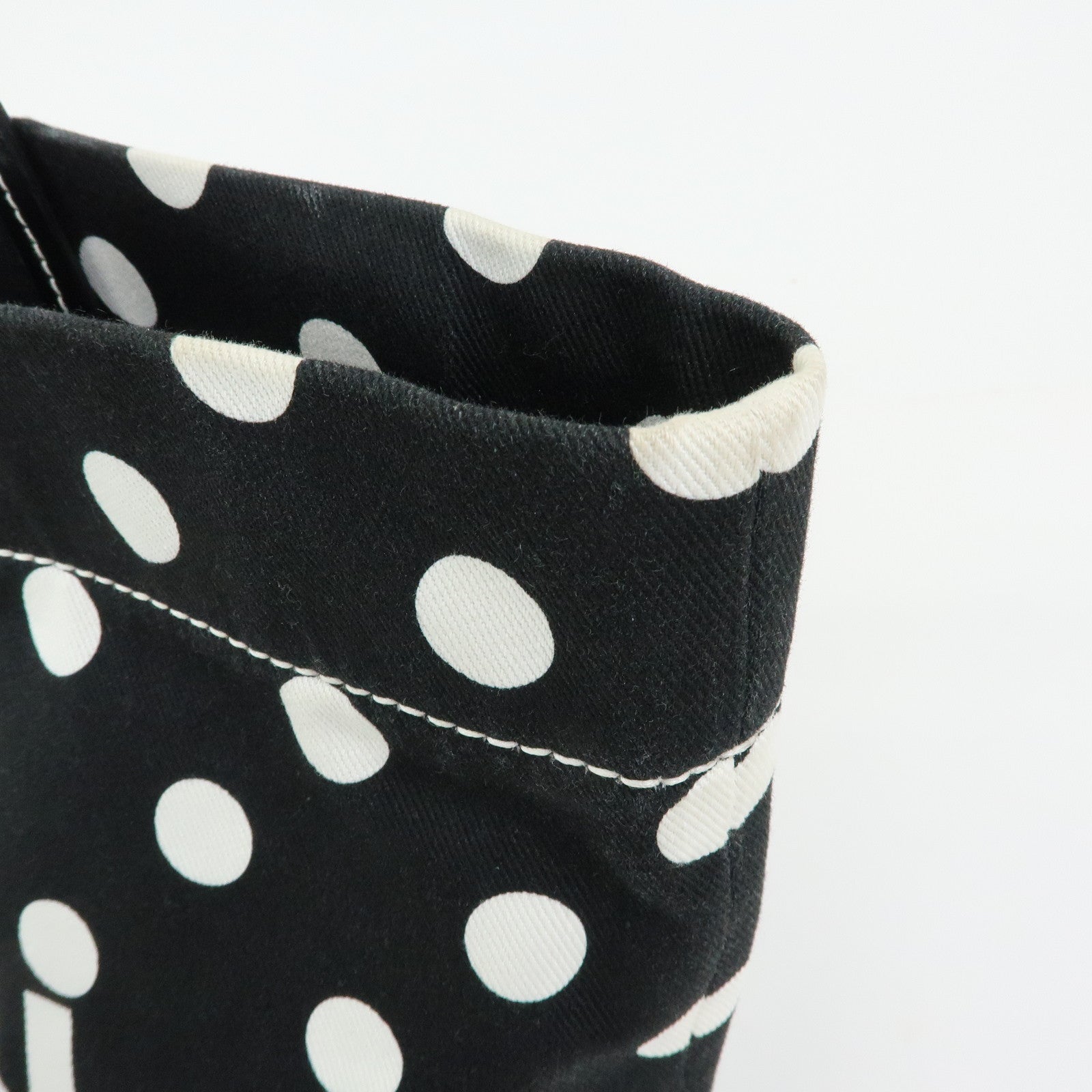 MIU MIU Logo Canvas Leather Polka Dots Tote Shoulder Bag Black 5BG234