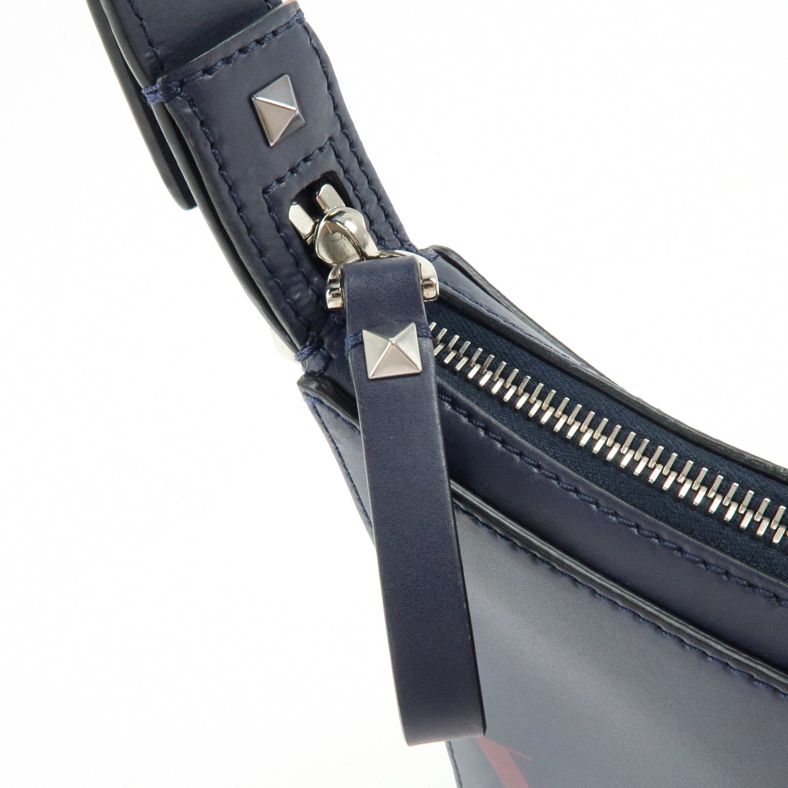 VALENTINO Logo Leather 2Way Bag Hand Bag Shoulder Bag Navy