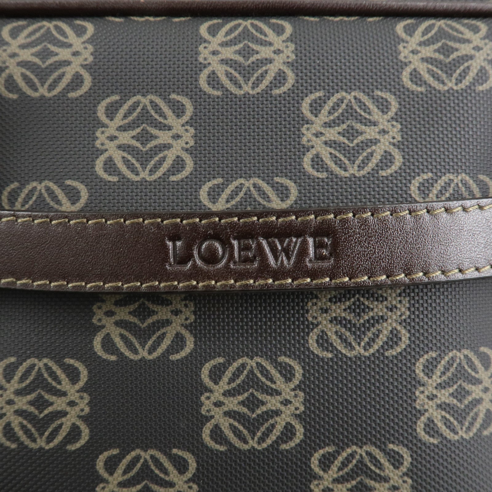 LOEWE Repeat Anagram PVC Leather 2Way Boston Bag Hand Bag Brown Used