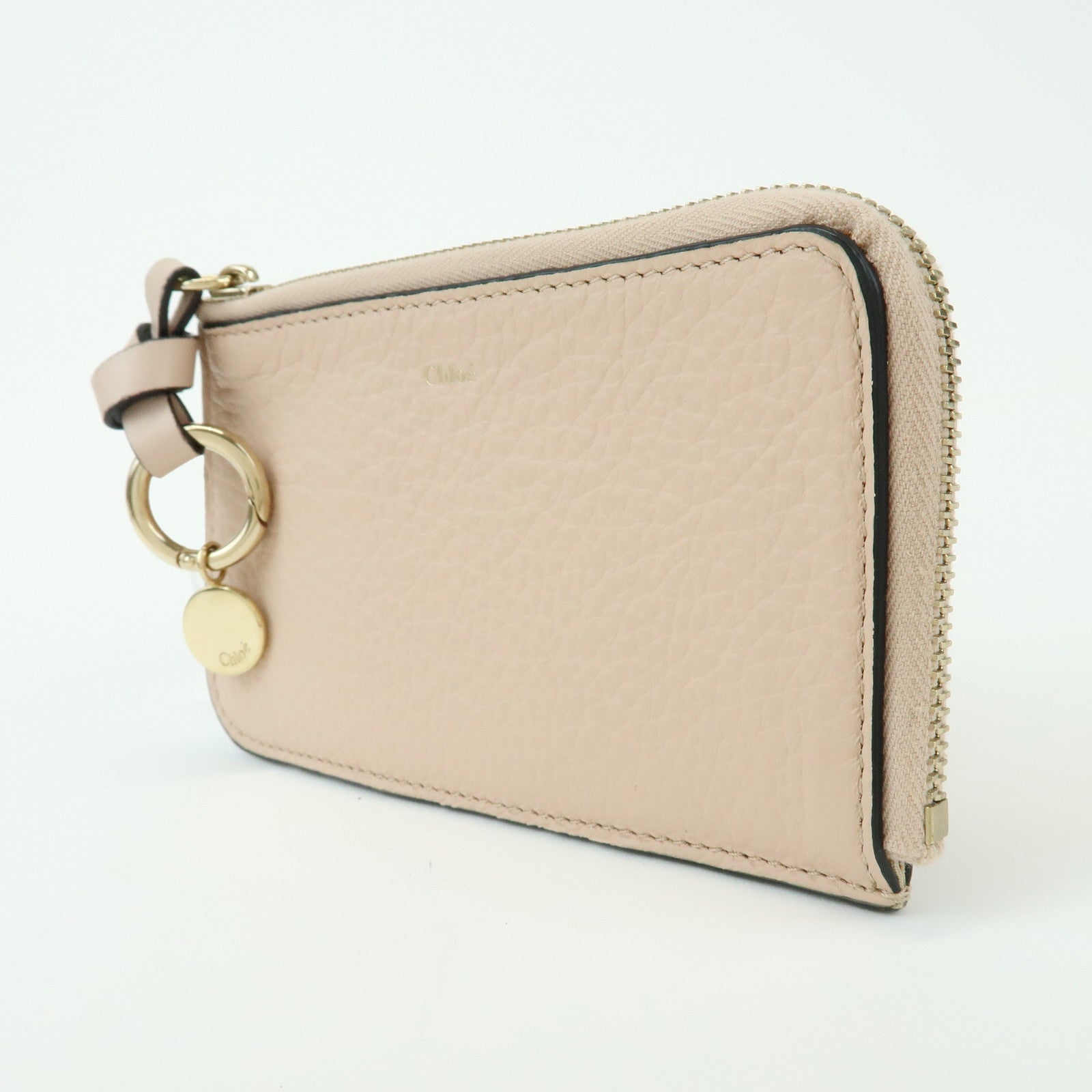 Chloe Alphabet Leather Fragment Case Coin Case Pink Beige