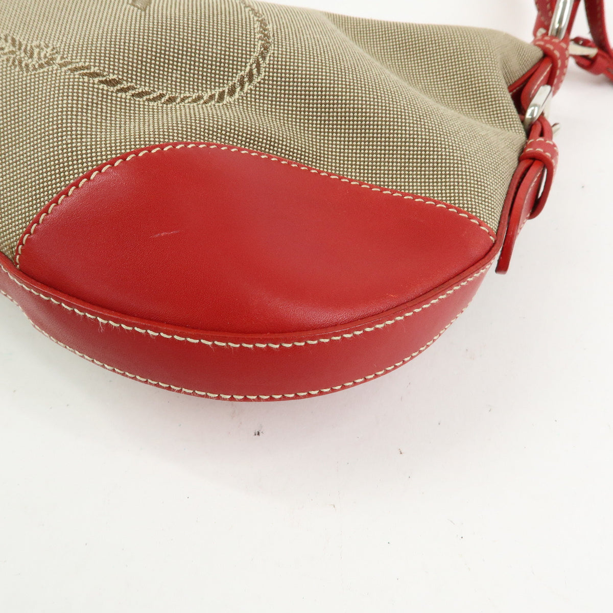 PRADA Logo Jacquard Leather Shoulder Bag Hand Bag Beige Red BR3429