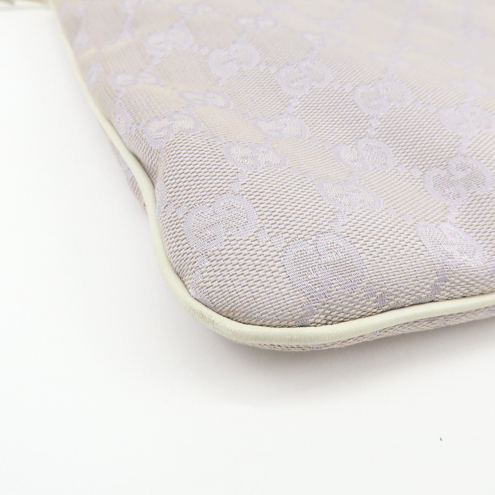 GUCCI GG Canvas Leather Shoulder Bag Light Purple White 257246
