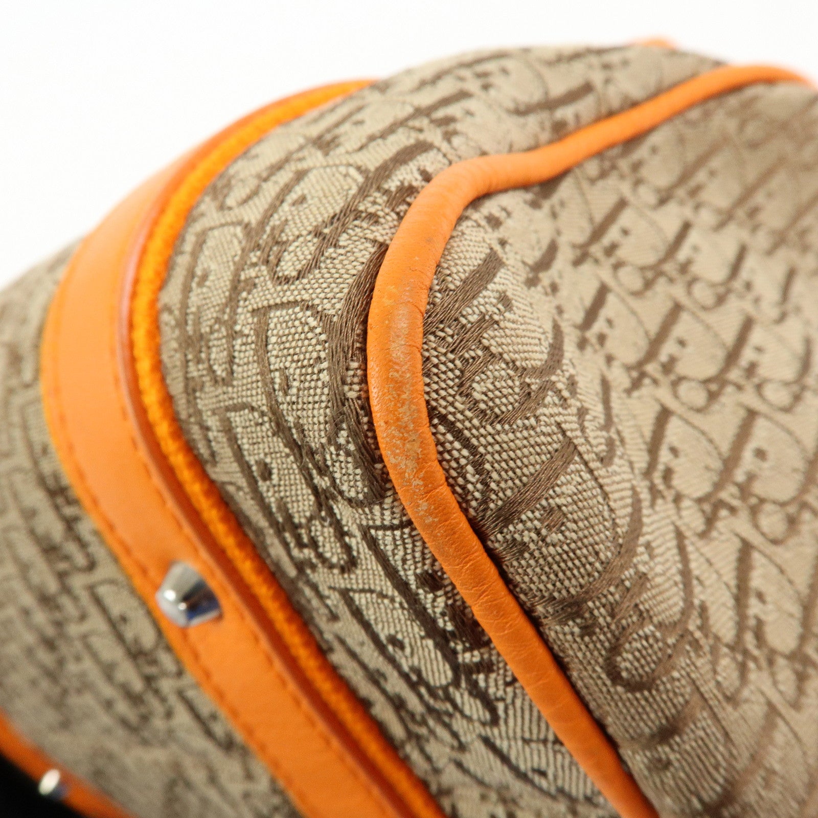 Christian Dior Trotter Jacquard Canvas Leather Hand Bag Beige Orange