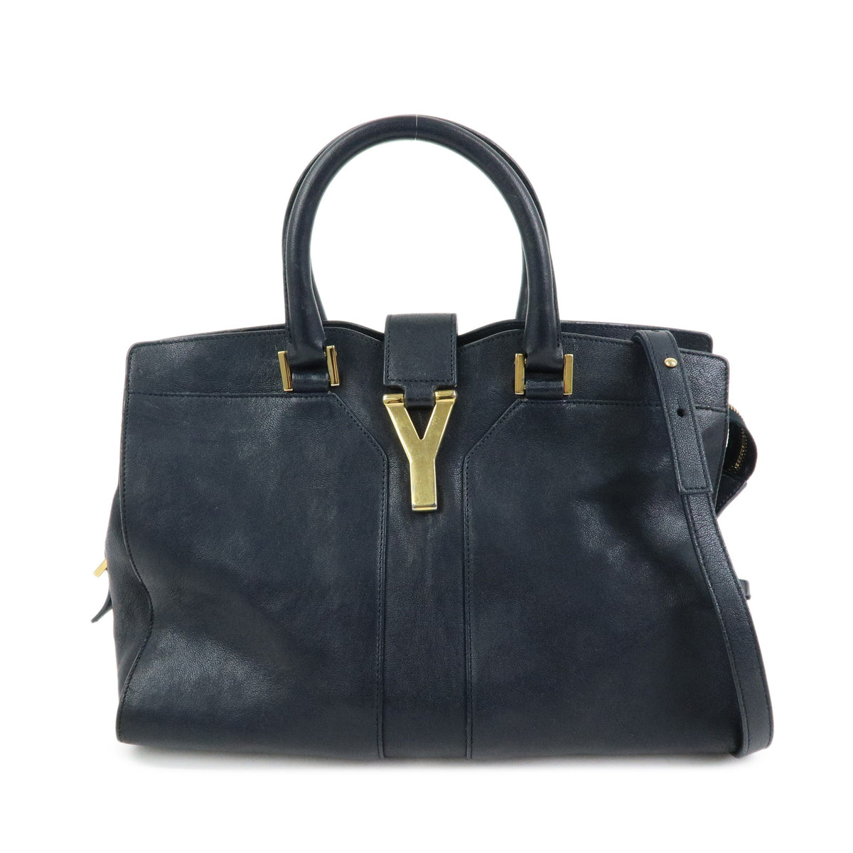 SAINT LAURENT PARIS Petit Cabas Y Line Leather 2Way Bag Navy 311210