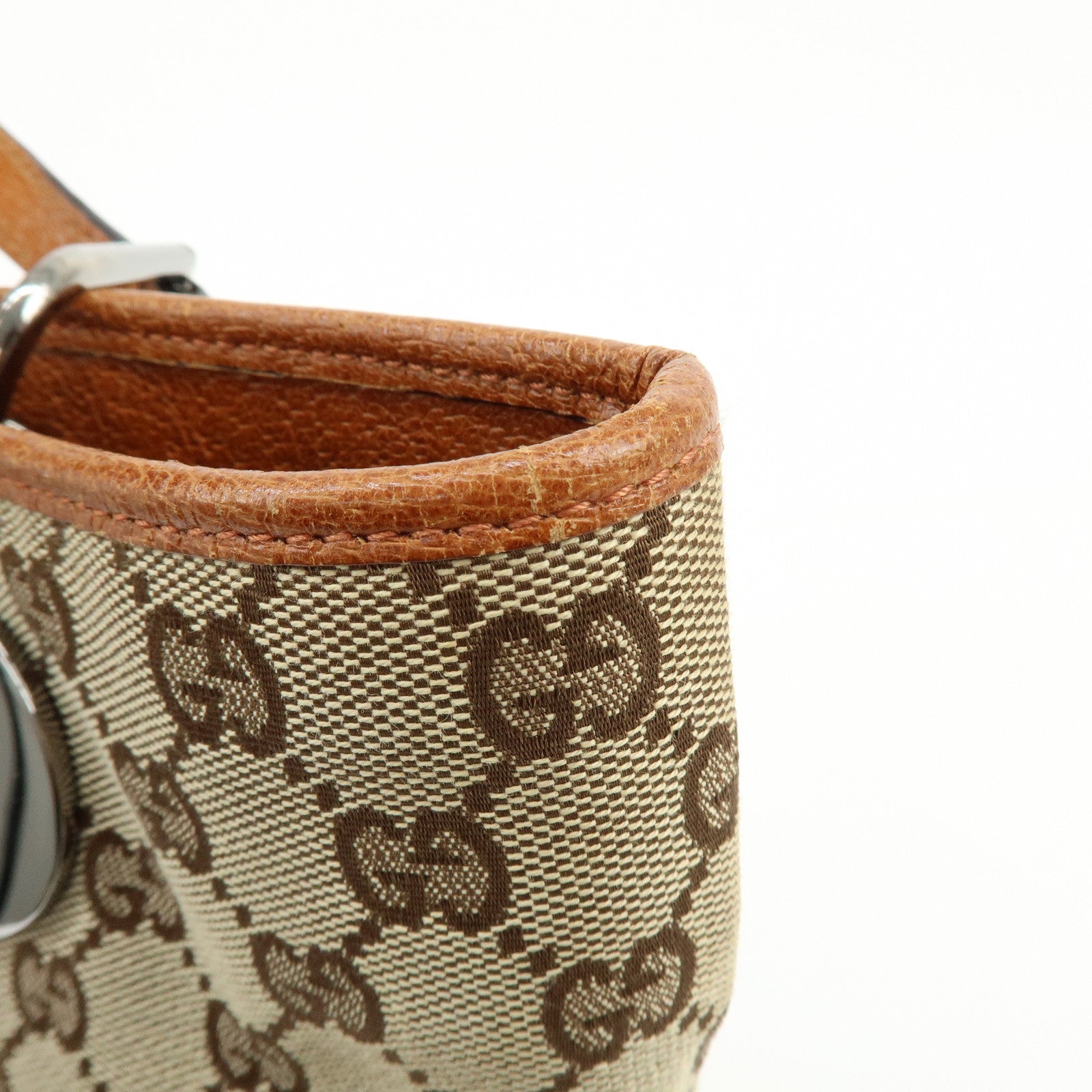 GUCCI GG Canvas Leather Tote Bag Shoulder Bag Beige Orange 120836