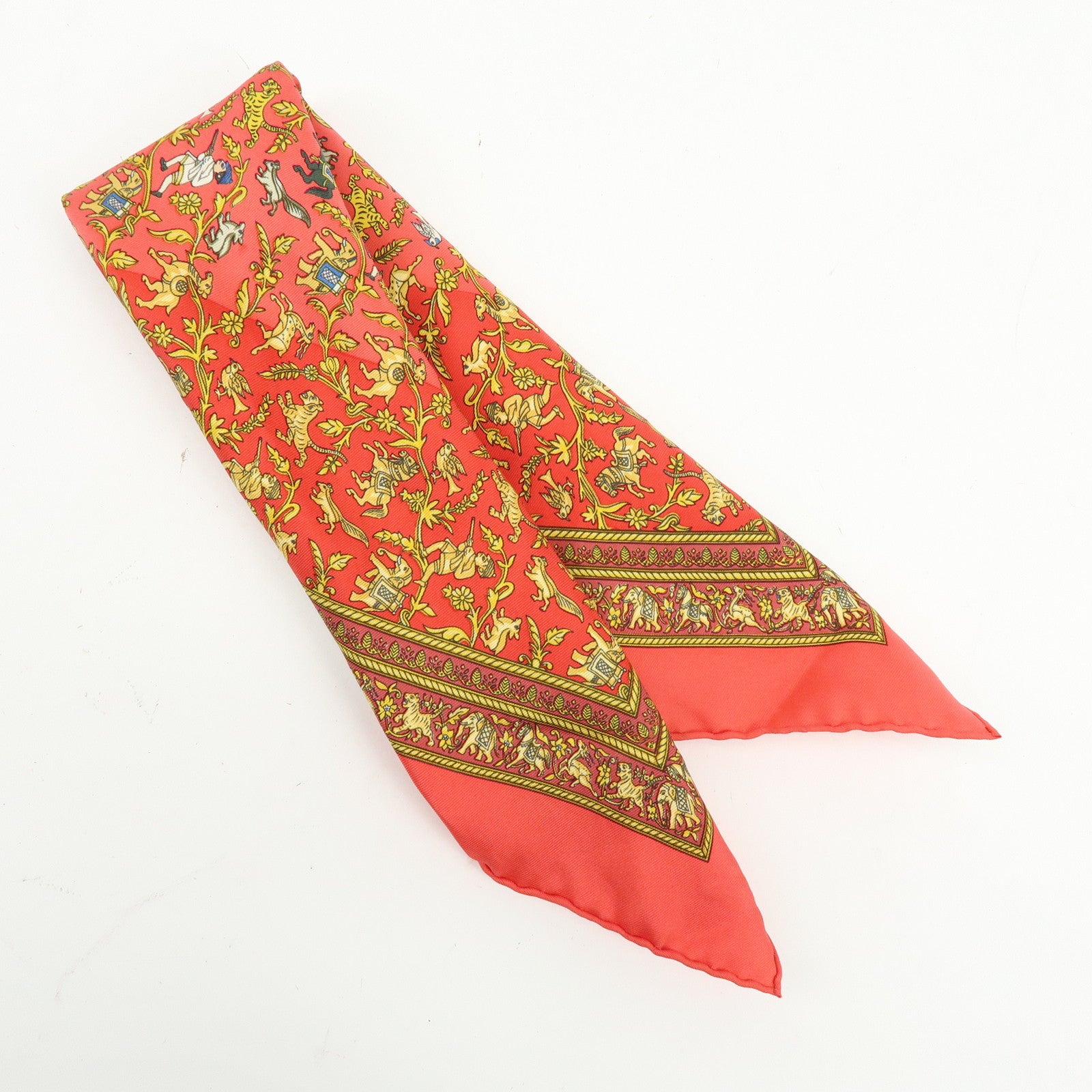 HERMES Set of 2 Carre 42 Silk Scarf PARURES DES SABLES/CHASSE EN INDE