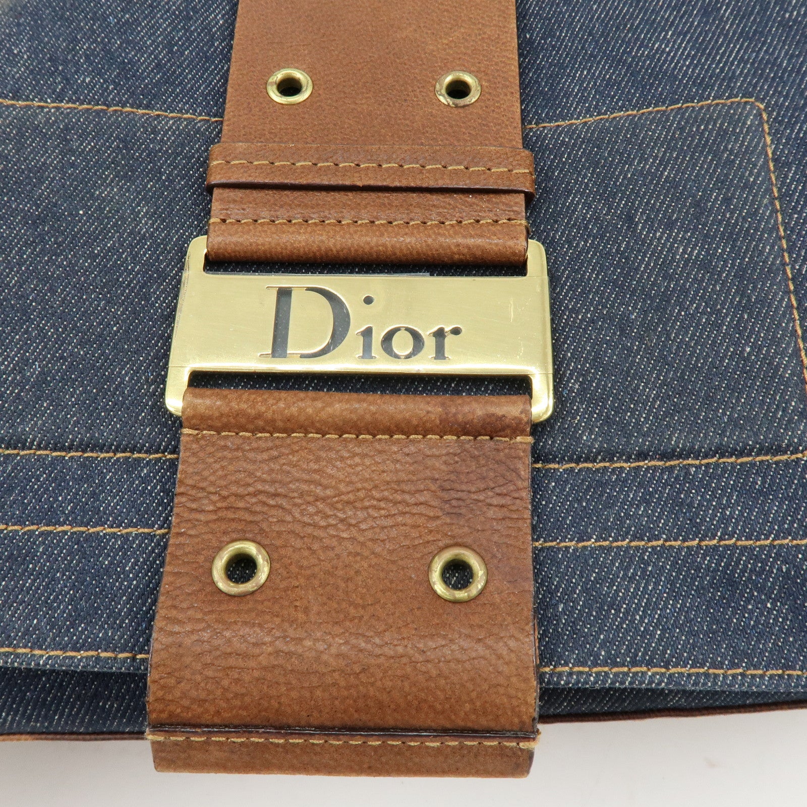 Christian Dior Street Chic Denim Leather Shoulder Bag Indigo Blue Brown