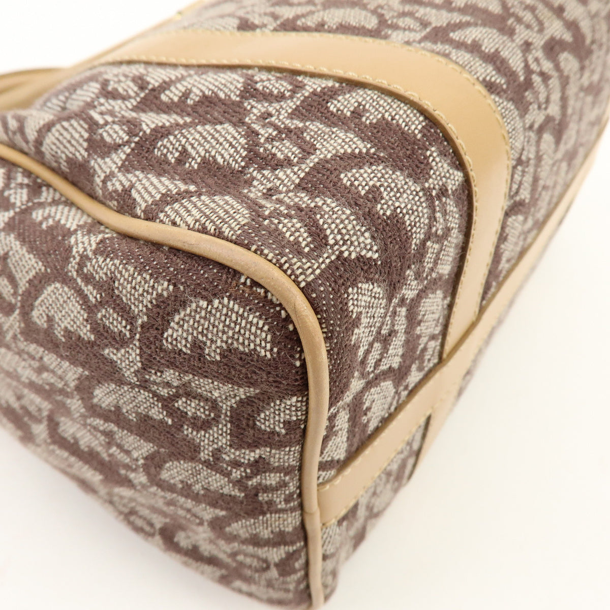 Christian Dior Trotter Jacquard Canvas Leather Boston Bag Brown Beige