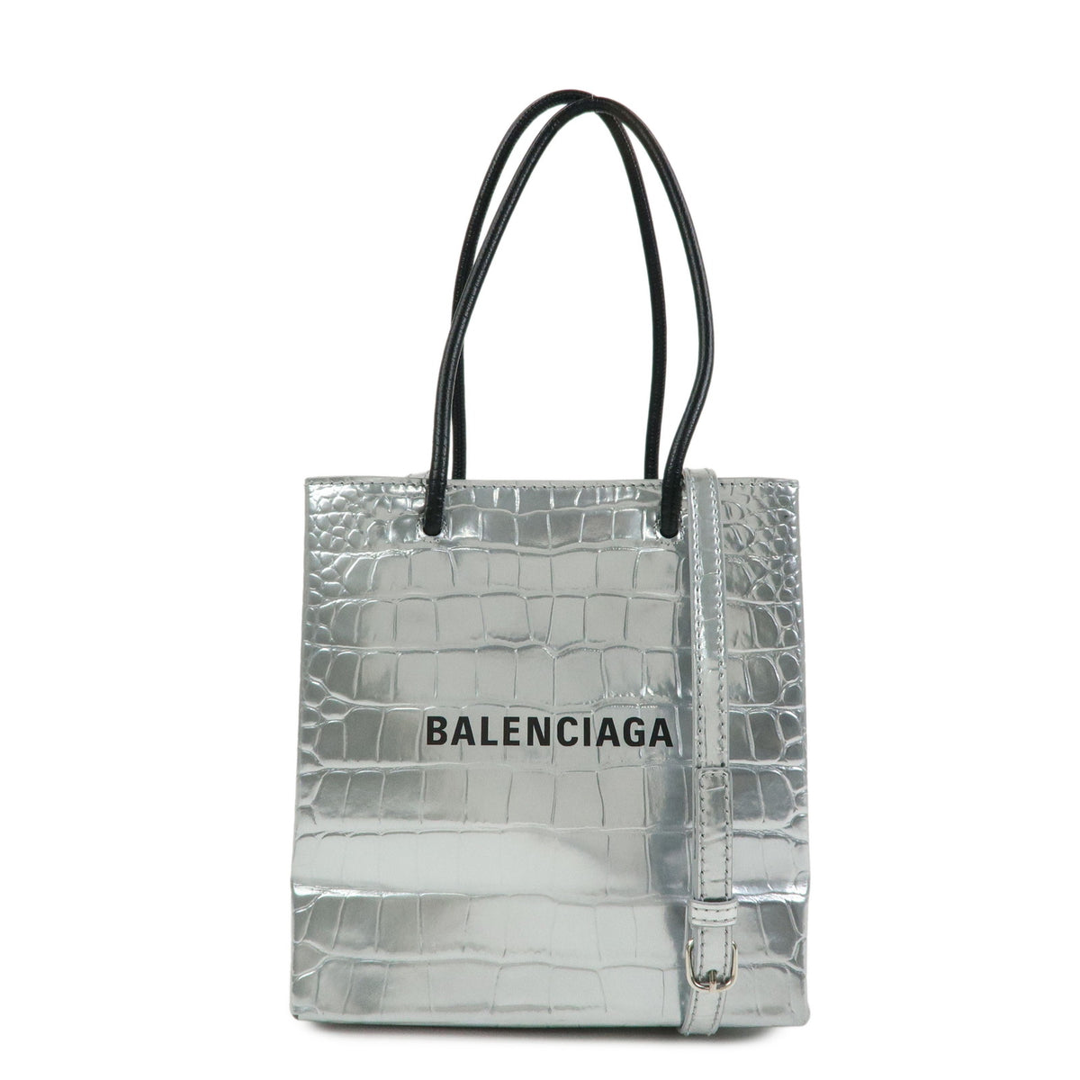 BALENCIAGA THE SHOPPING Leather 2Way Tote Hand Bag XXS Silver 597858