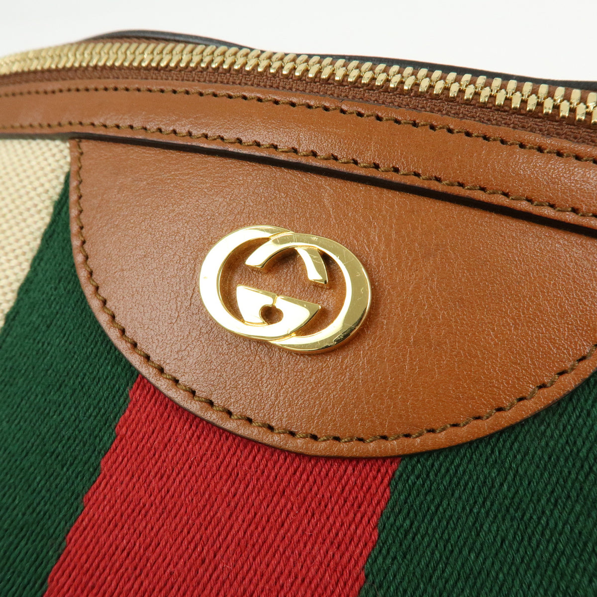 GUCCI Sherry Interlocking G Canvas Leather Waist Body Bag Beige 575082