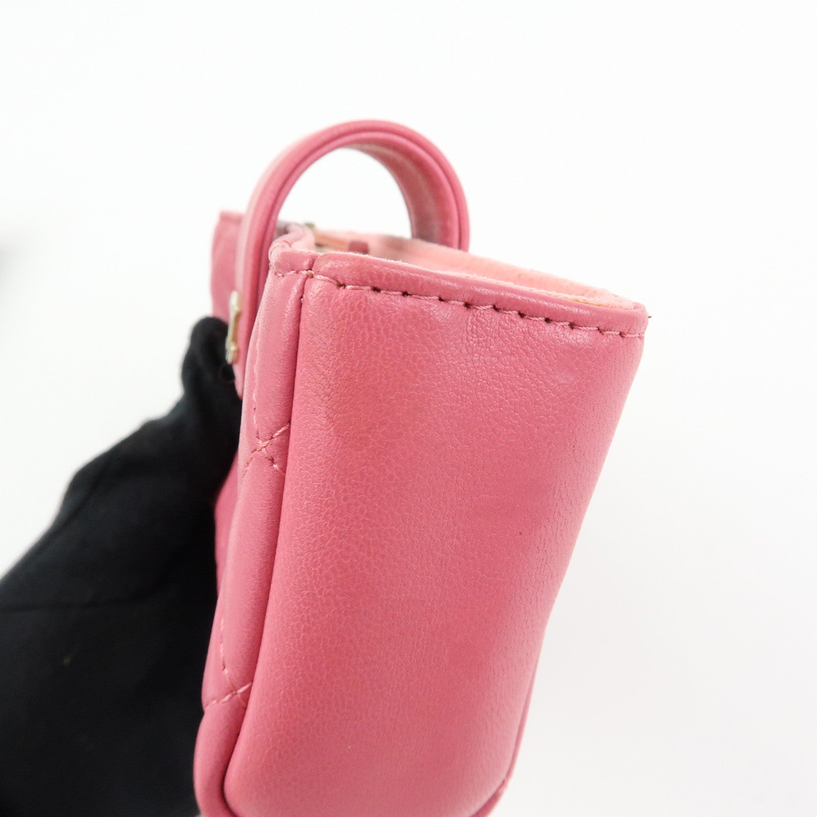 CHANEL Matelasse COCO Mark Lamb Skin Cosmetic Case Pouch Pink