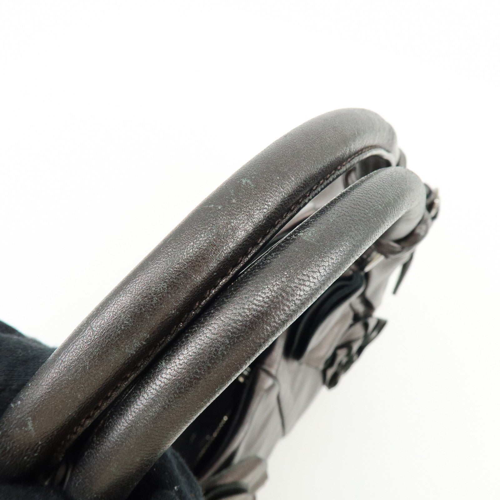 PRADA Gathered Nappa Leather Tote Bag Hand Bag Brown
