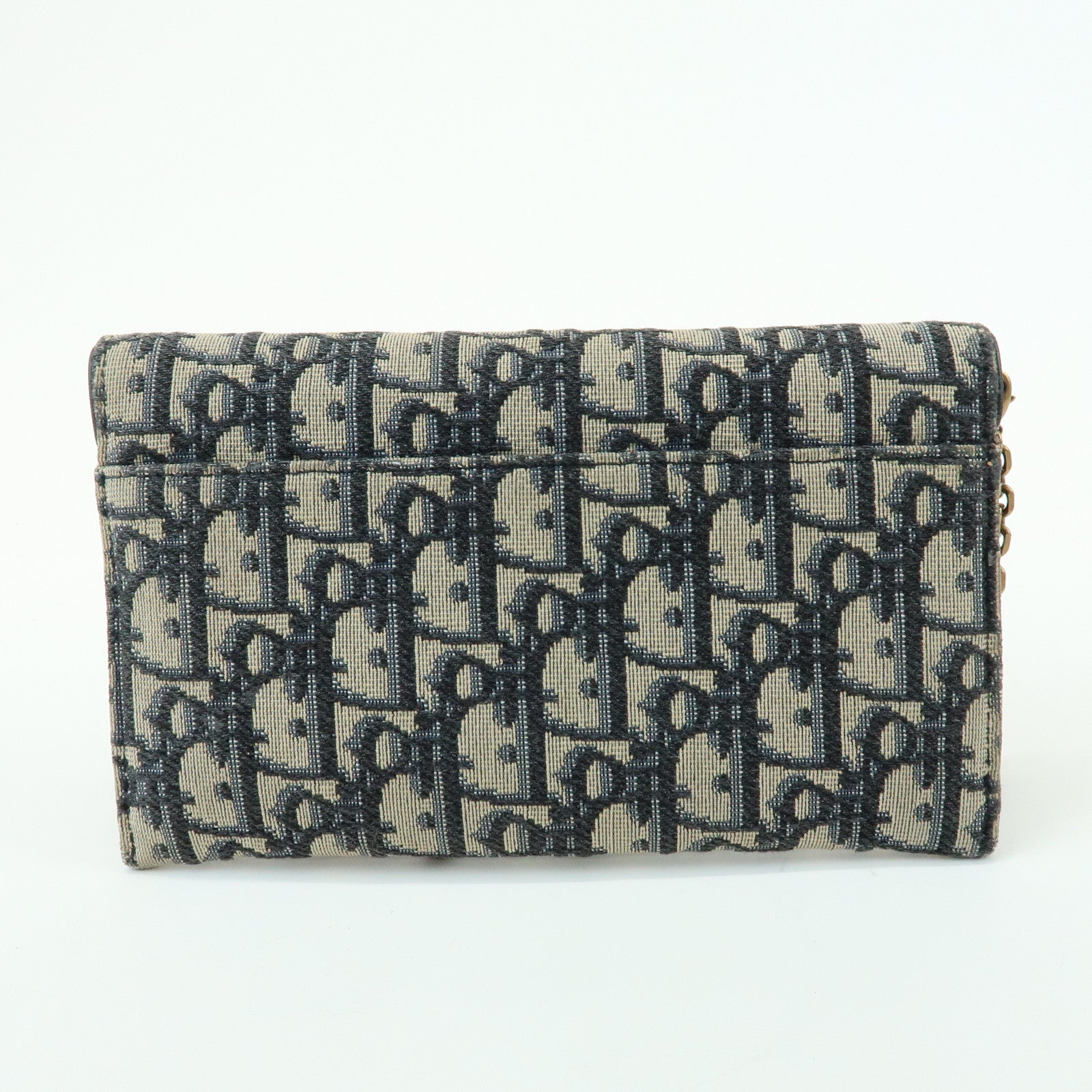 Christian Dior Oblique Saddle Canvas Leather Chain Wallet WOC Navy