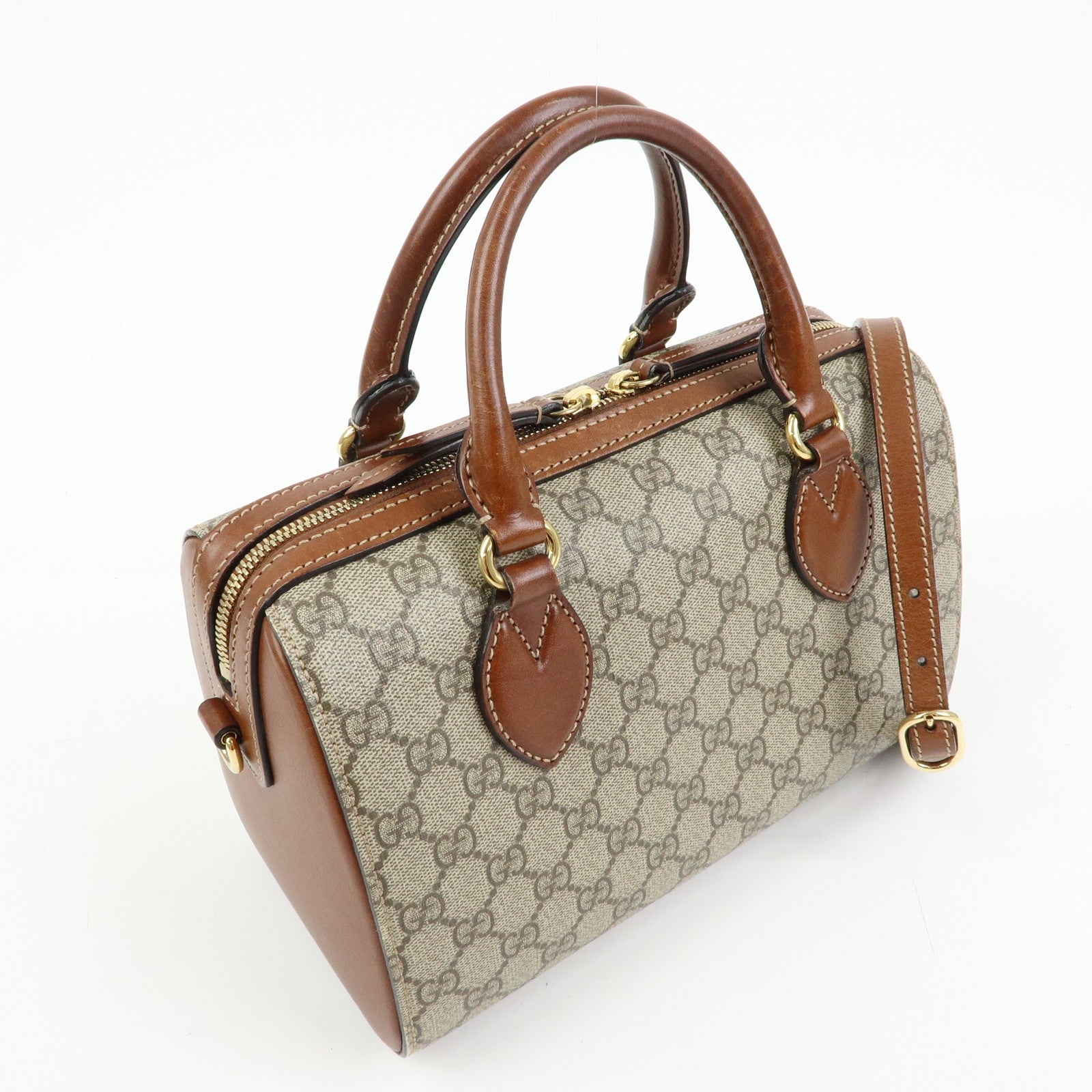 GUCCI GG Supreme Leather 2Way Bag Boston Bag Shoulder Bag Brown 409529