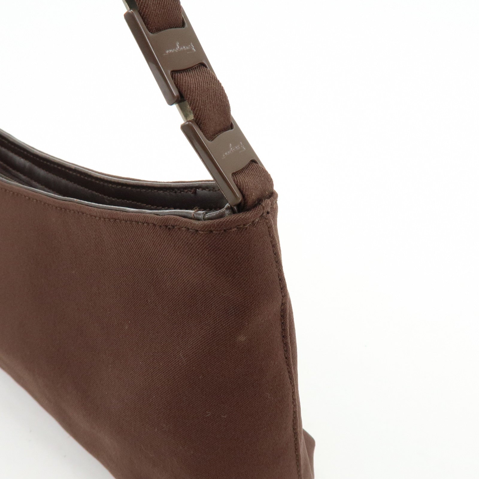 Ferragamo Varra Nylon Leather Chain Shoulder Bag Hand Bag Brown
