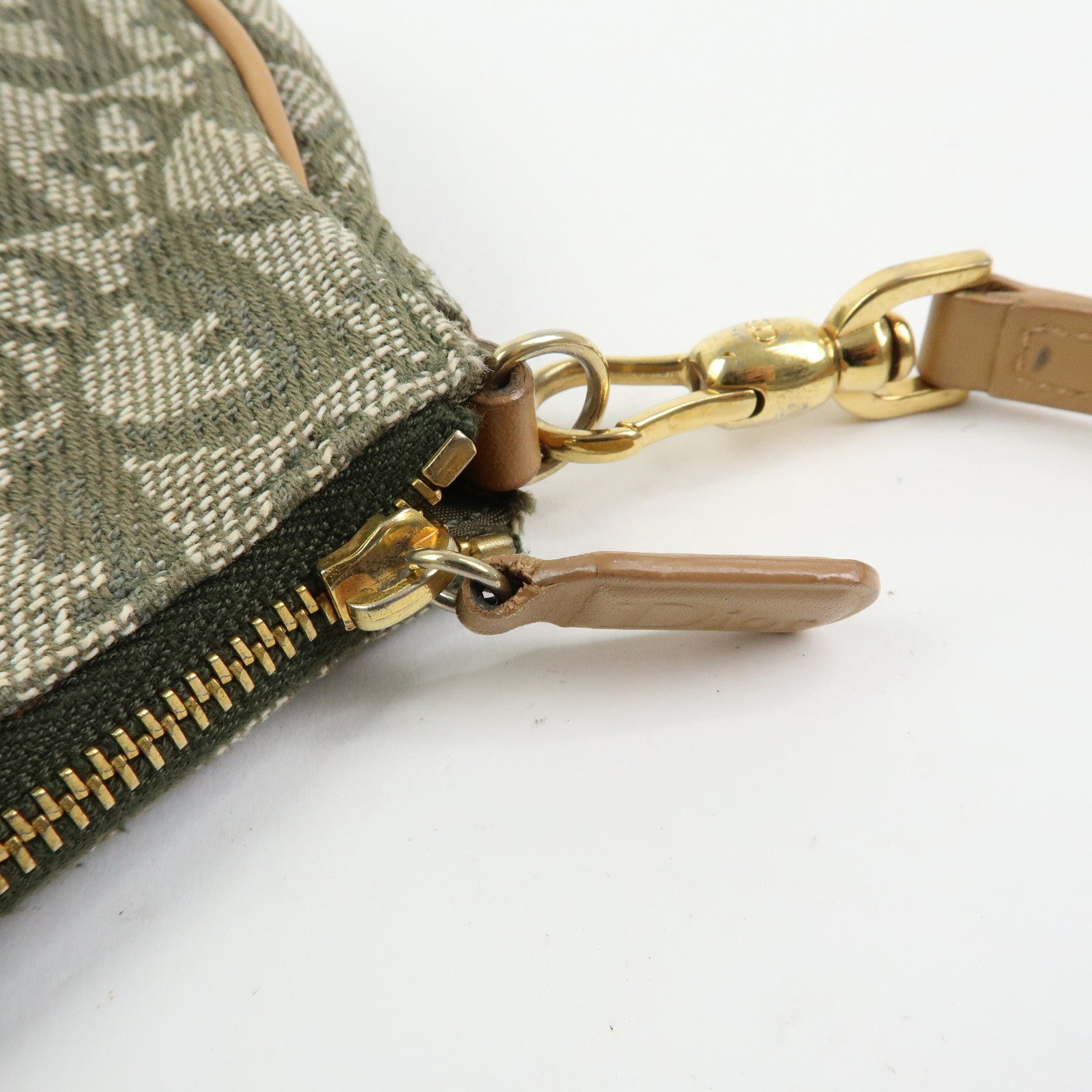 Christian Dior Trotter Saddle Jacquard Canvas Hand Bag Green Beige