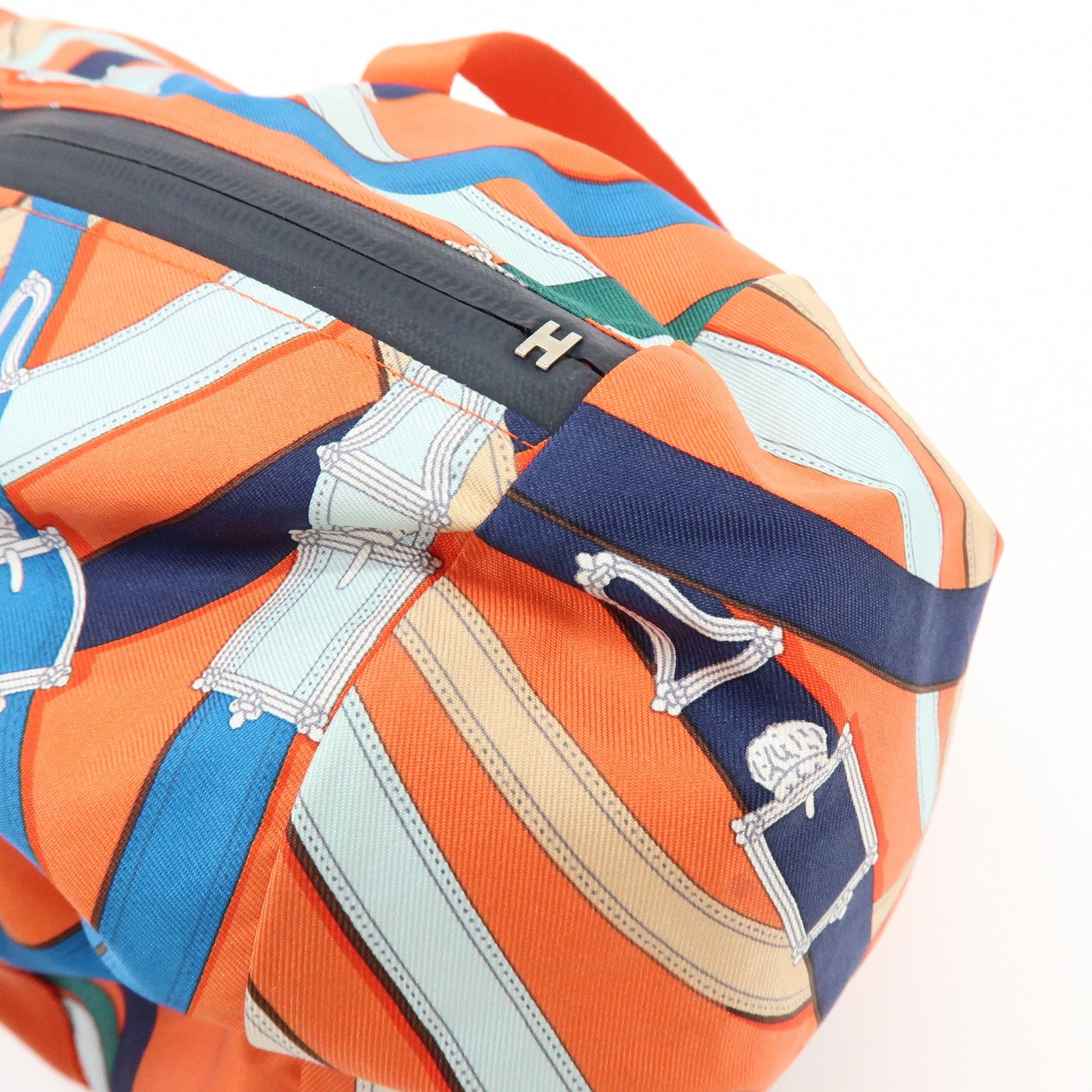 HERMES Airsilk Duffle 38 Silk Leather Shoulder Bag Hand Bag Orange