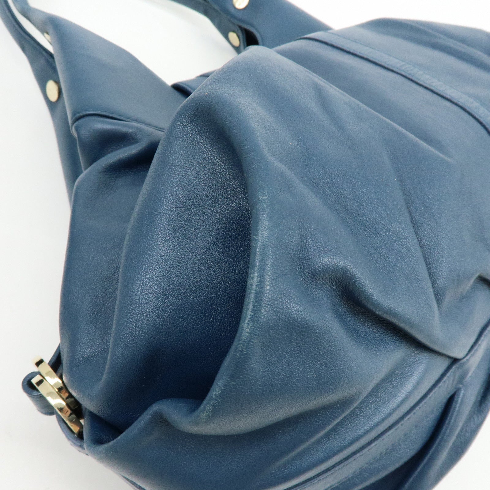 BVLGARI Chandra Leather Shoulder Bag Double Circle Ring Turquoise Blue