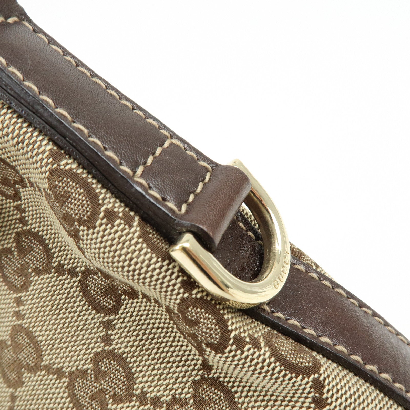 GUCCI Interlocking G Canvas Leather Shoulder Bag Hand Bag Beige Brown