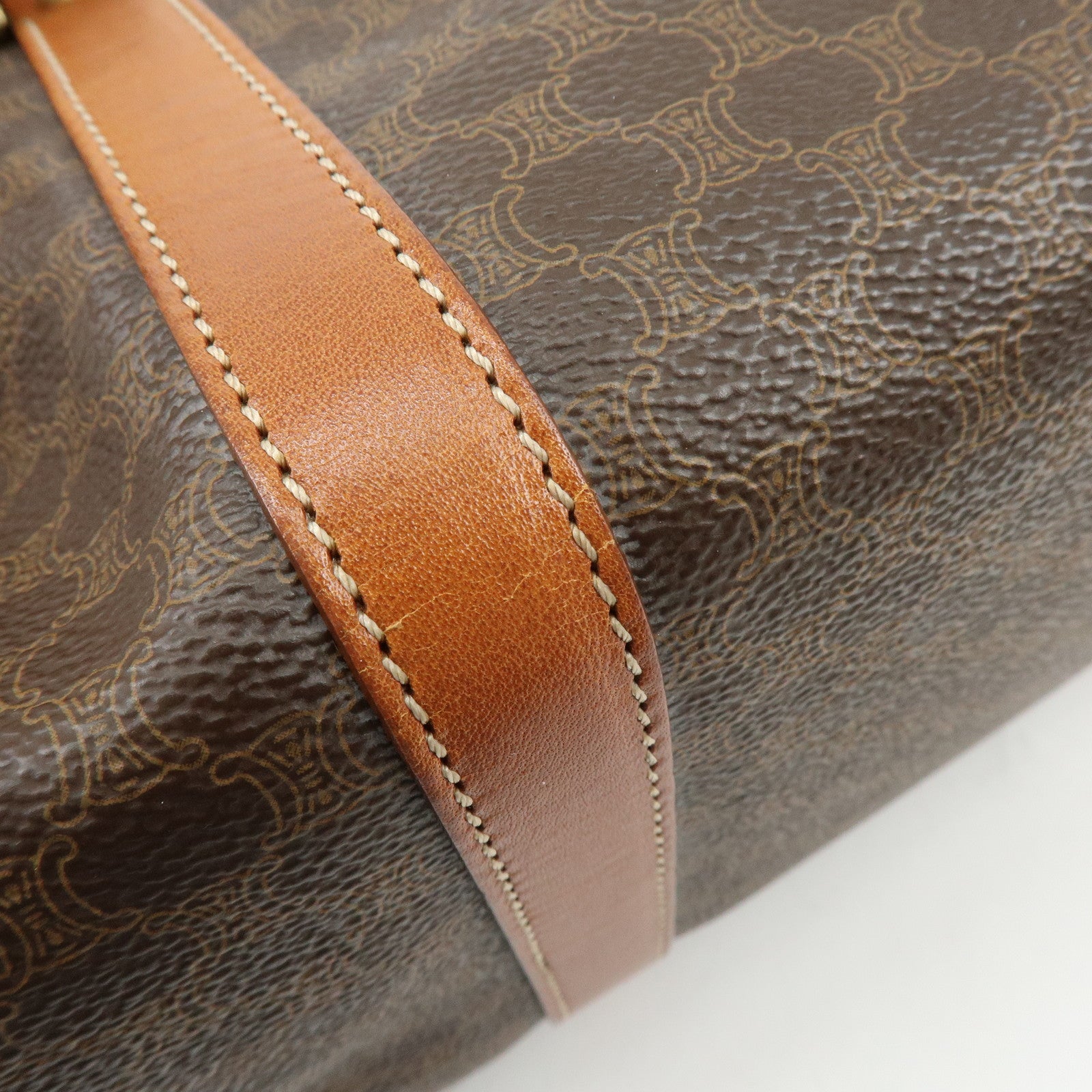 CELINE Macadam Logo PVC Leather 2Way Boston Bag Hand Bag Brown