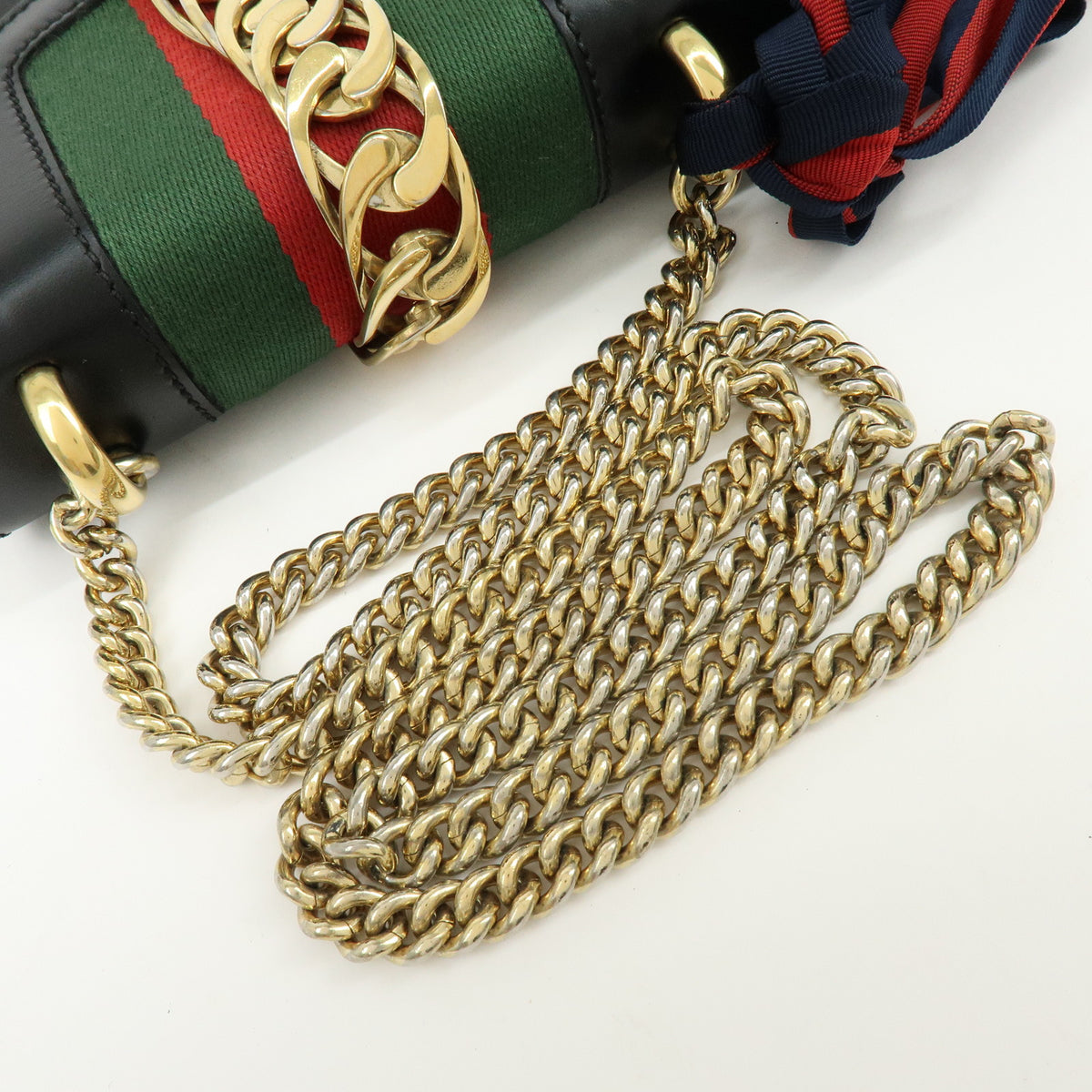 GUCCI Sylvie Sherry Leather Chain Shoulder Bag Crossbody Bag Black