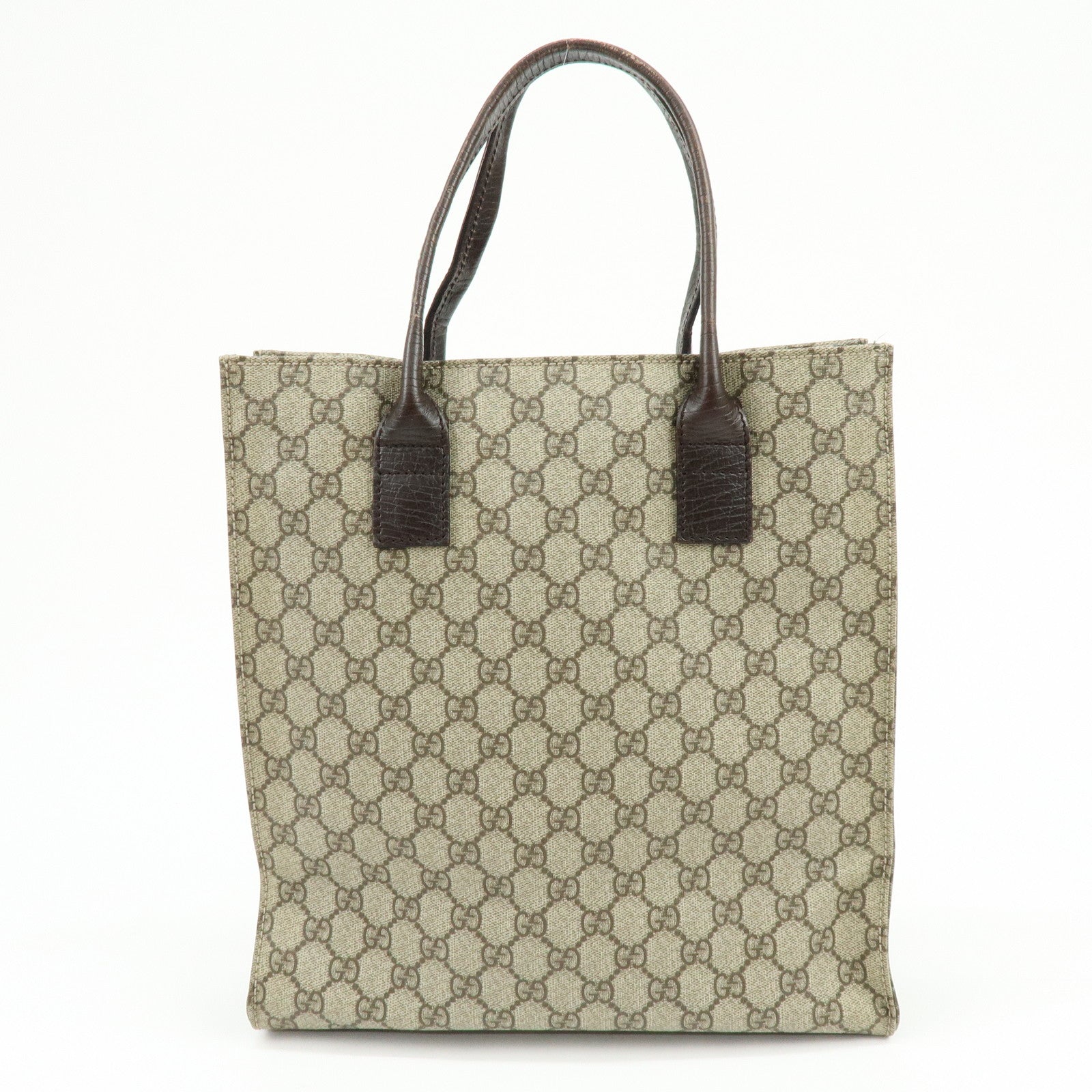 GUCCI GG Supreme Leather Tote Bag Hand Bag Beige Dark Brown 91249