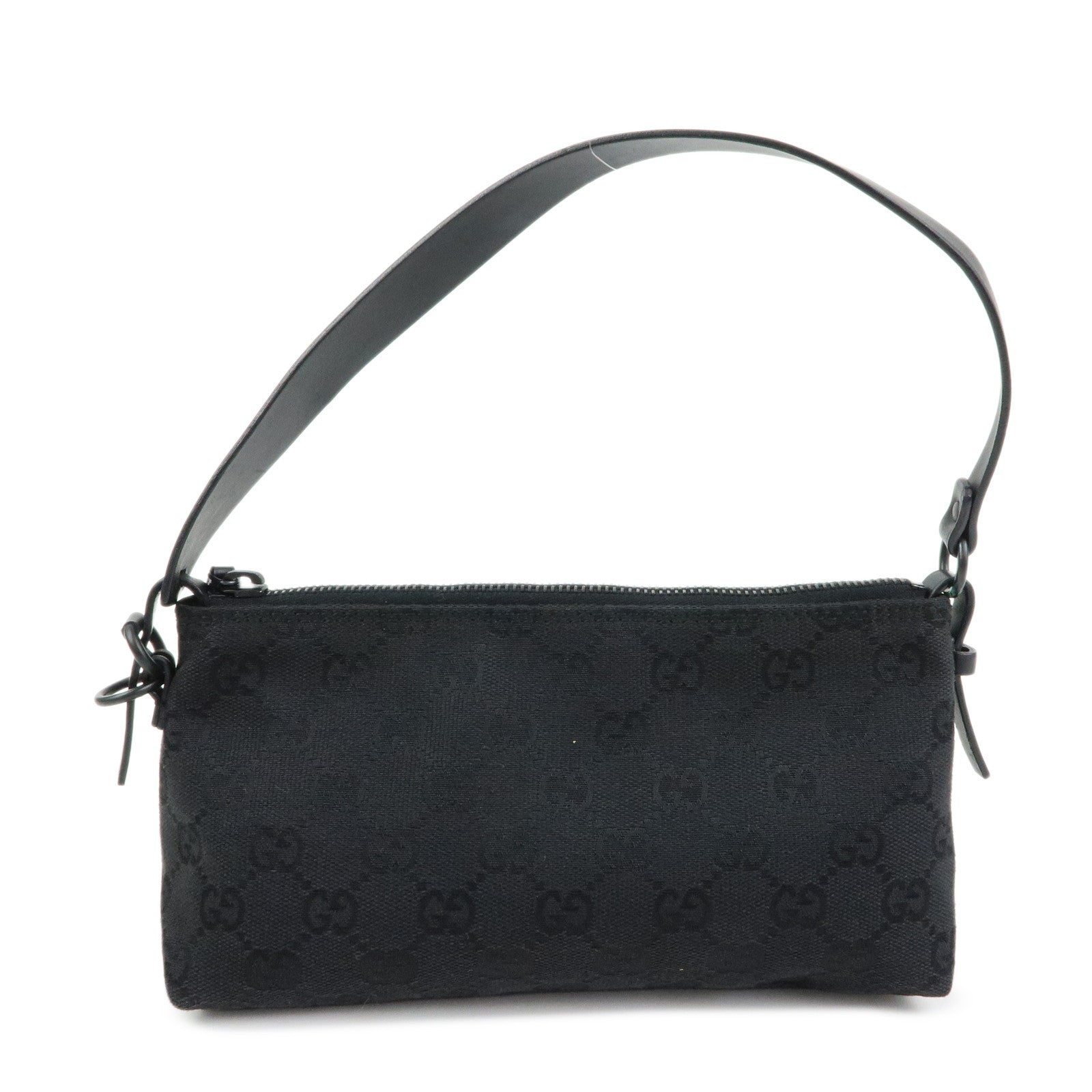 GUCCI GG Canvas Leather Hand Bag Accessory Pouch Black 103399