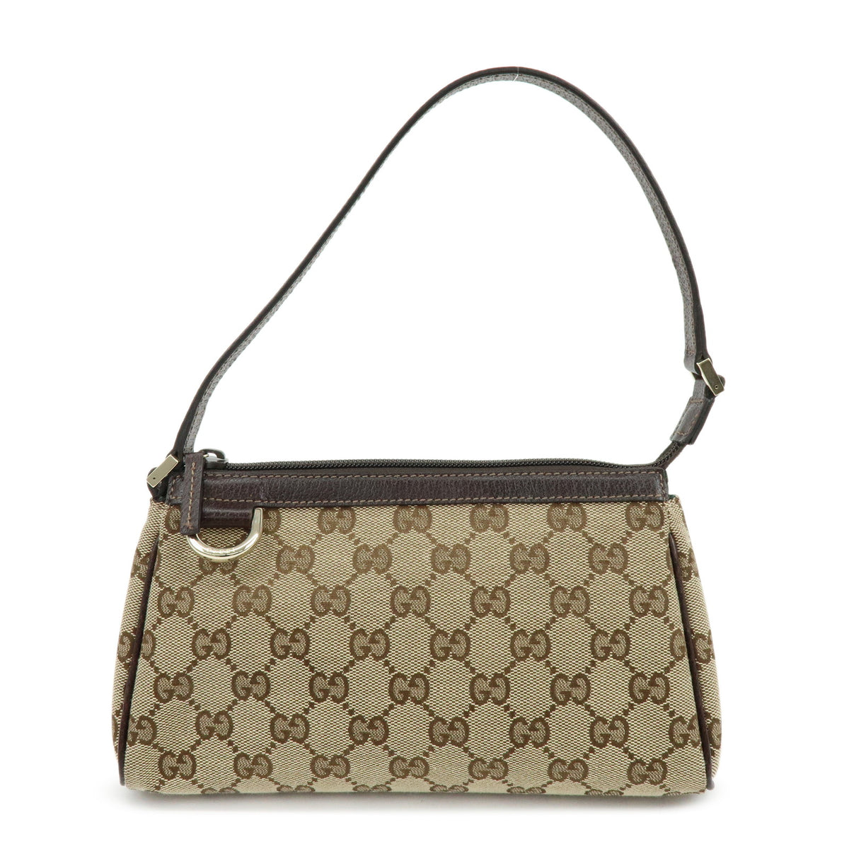 GUCCI Abbey GG Canvas Leather Accessory Pouch Hand Bag Brown 145750