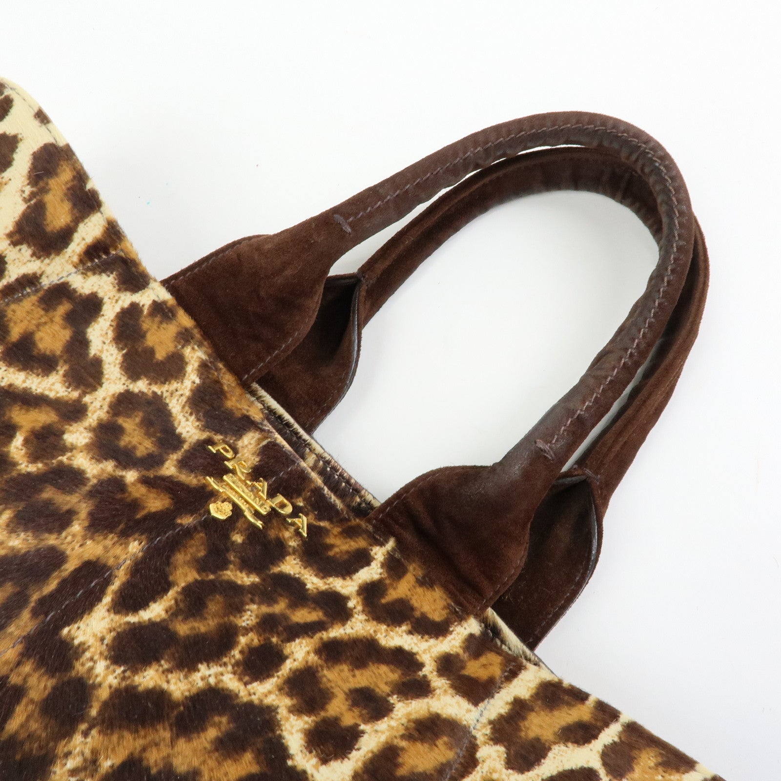 PRADA Triangle Logo Unborn Calf Canapa  2Way Tote Hand Bag BN1877