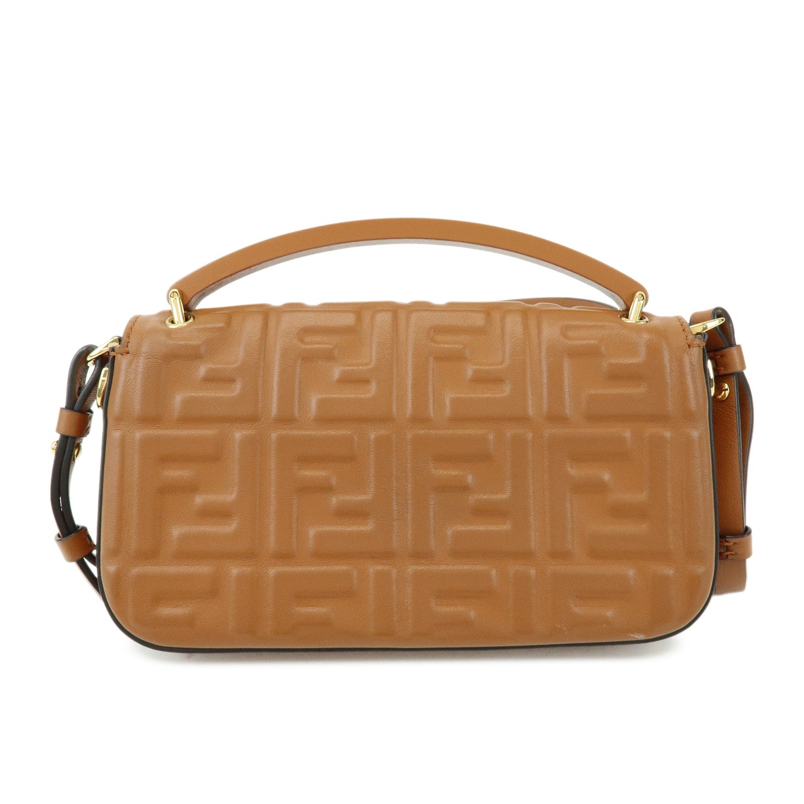 FENDI Mini Baguette Leather Phone Pouch Shoulder Bag Brown 7AS142