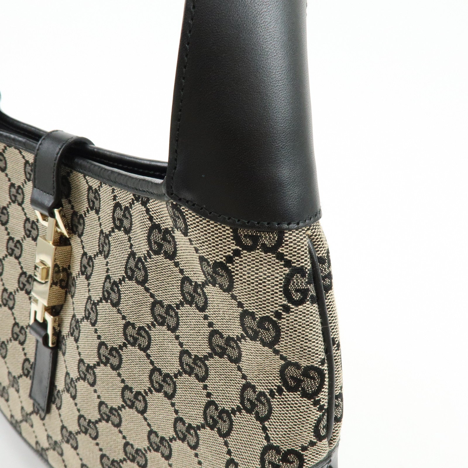 GUCCI Jackie GG Canvas Leather Shoulder Hand Bag Beige Black 001・3306