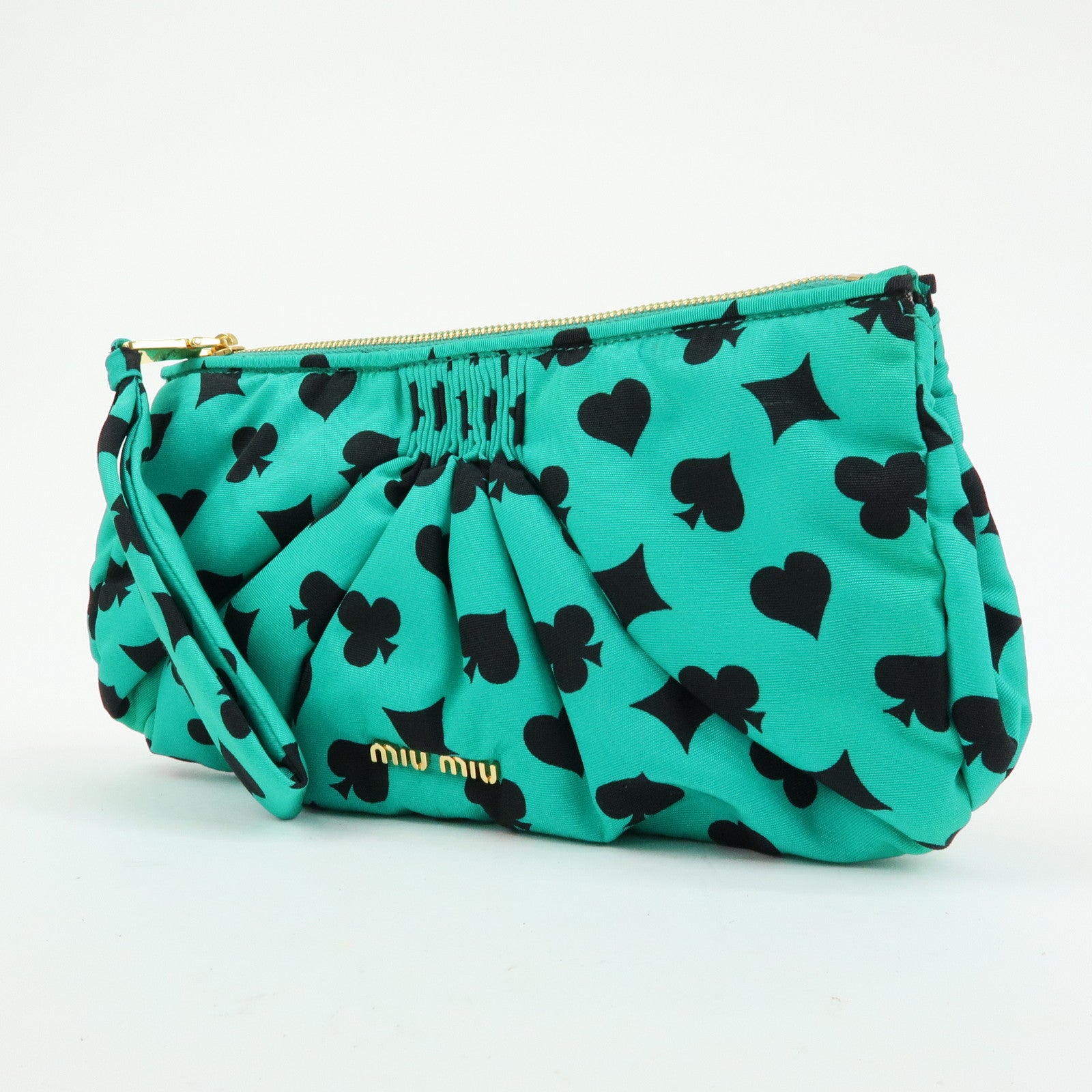 MIU MIU Nylon Playing Card Print Clutch Bag Cosmetic Pouch Green
