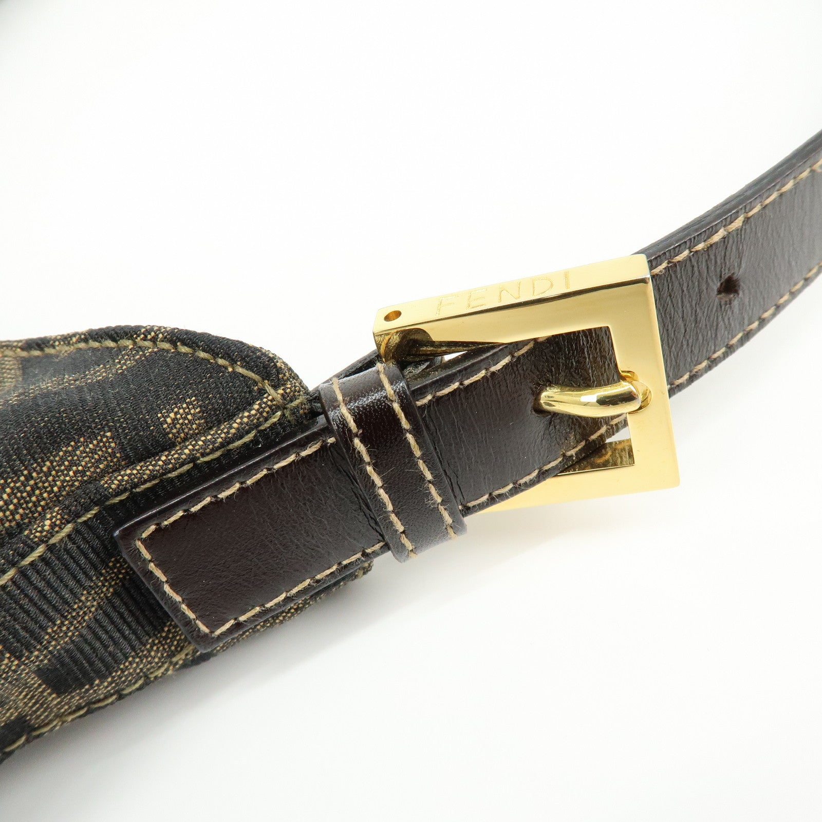 FENDI Zucca Canvas Leather Shoulder Bag Hand Bag Brown Black 26569