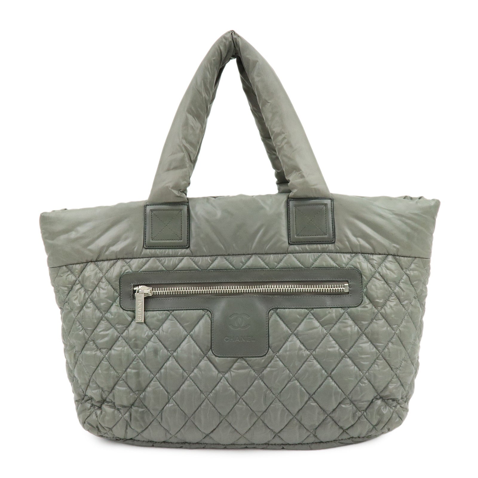 Chanel Nylon Leather Coco Cocoon Medium Tote Bag Khaki A48611