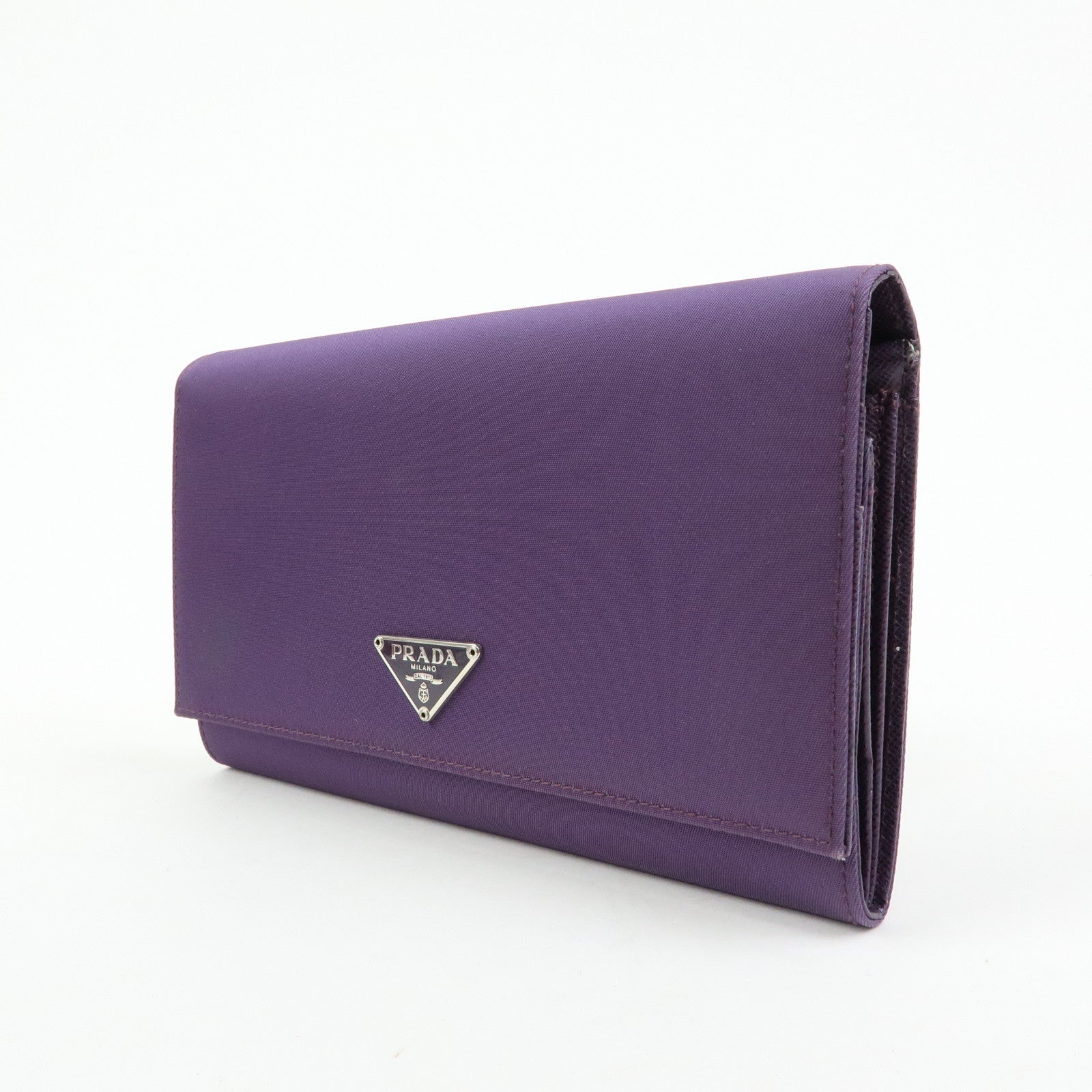 PRADA Triangle Logo Nylon Saffiano Leather Long Wallet Purple M608