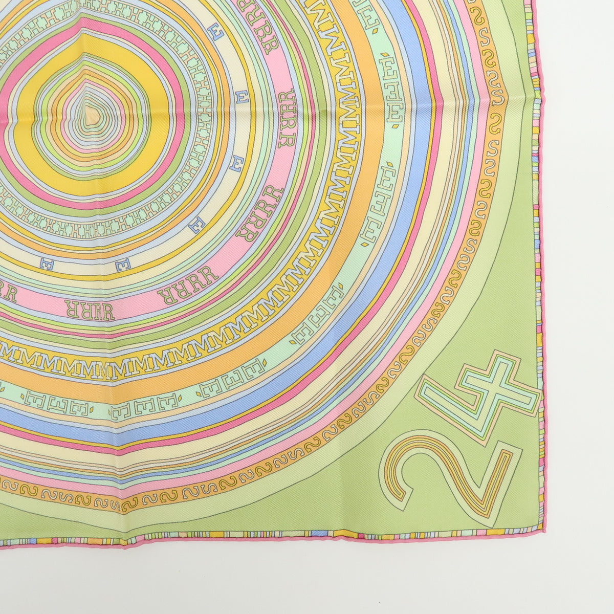 HERMES Carre Gavroche 45 Silk 100% Scarf Tohu-Bohu Light Green Pink