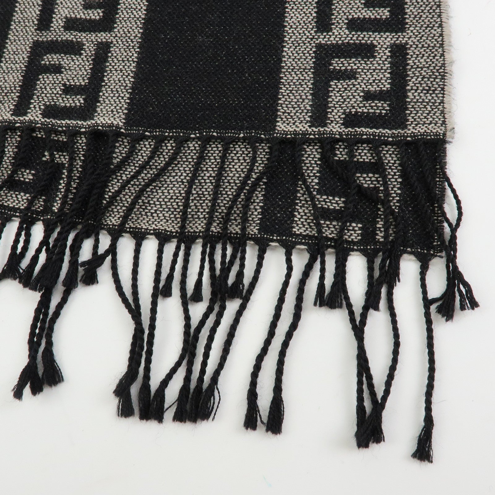 FENDI Zucca Wool 100% Striped Scarf Stole Black Gray