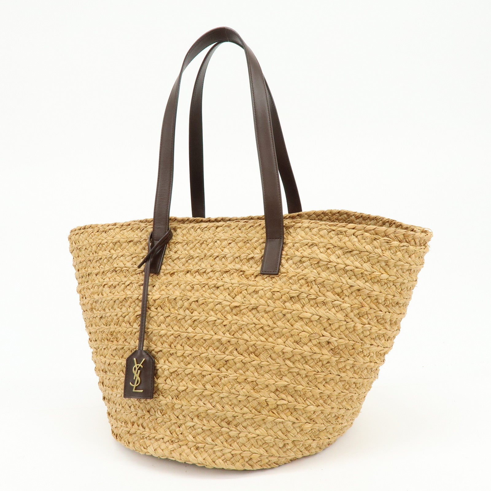 SAINT LAURENT PARIS Raffia Leather Panier Tote Bag Natural 579521